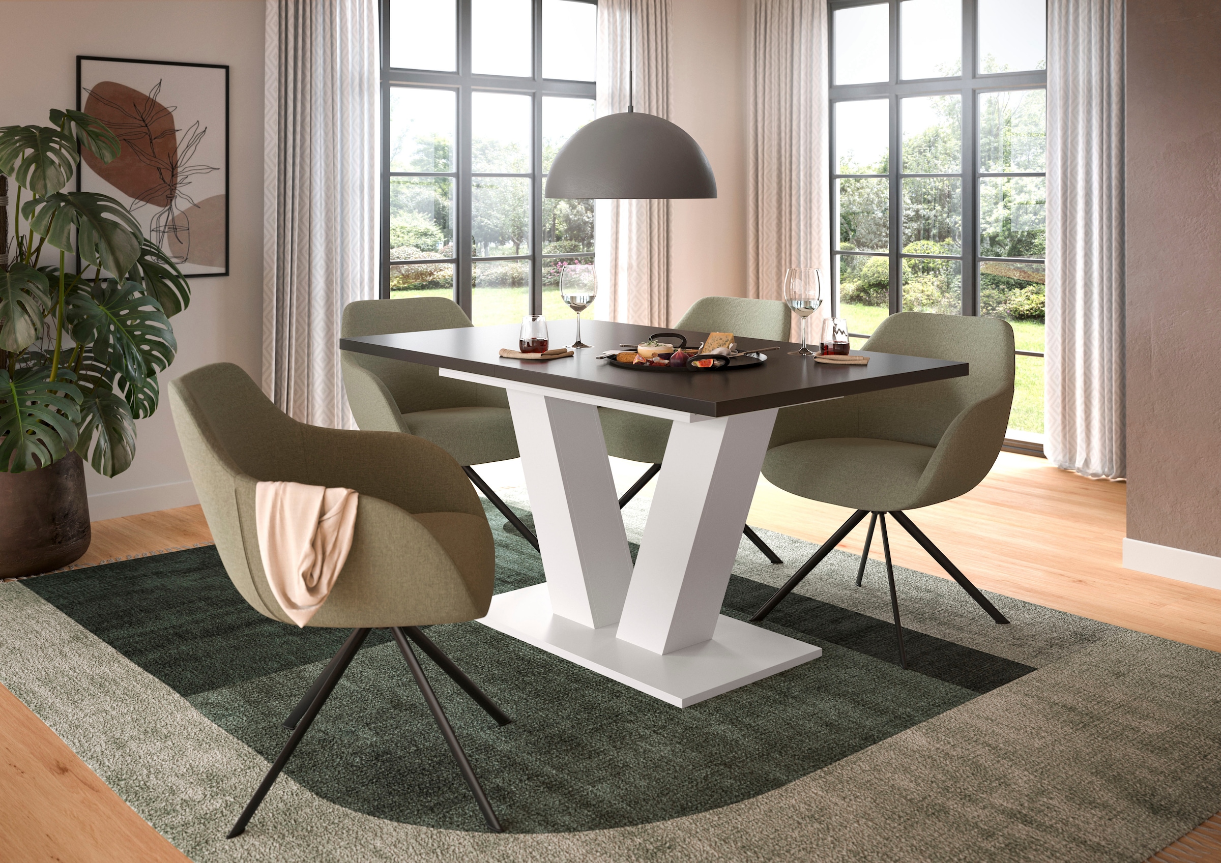 INOSIGN Esstisch »Motus, ausziehbar 150 -190 cm, inklusive 40 cm Einlegeplatte«, (Set, 1 St.), V-Gestell mit Bodenplatte, Tisch, Küchentisch, Esszimmer, Küche