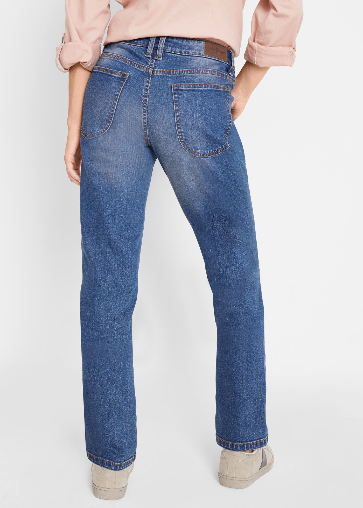 bonprix Straight-Jeans »Straight-Jeans Mid Waist, Stretch« Straight-Schnitt, Loose Fit, aus Baumwolle mit Elasthan