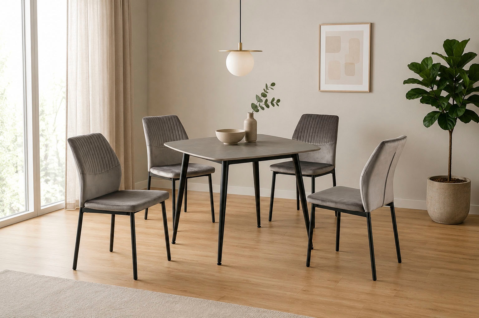 OTTO home Esszimmerstuhl »Nora, 4er-Set« (Set) 4 Stk.moderne Samtstühle mit Kontrastnähten und schwarzem Metallgestell
