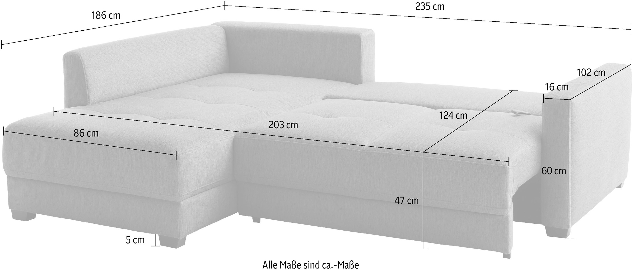 Mr. Couch Ecksofa »Pierre, L-Form mit Taschenfederkern« mit DuraSpring-Taschenfederkern bis 140 kg belastbar