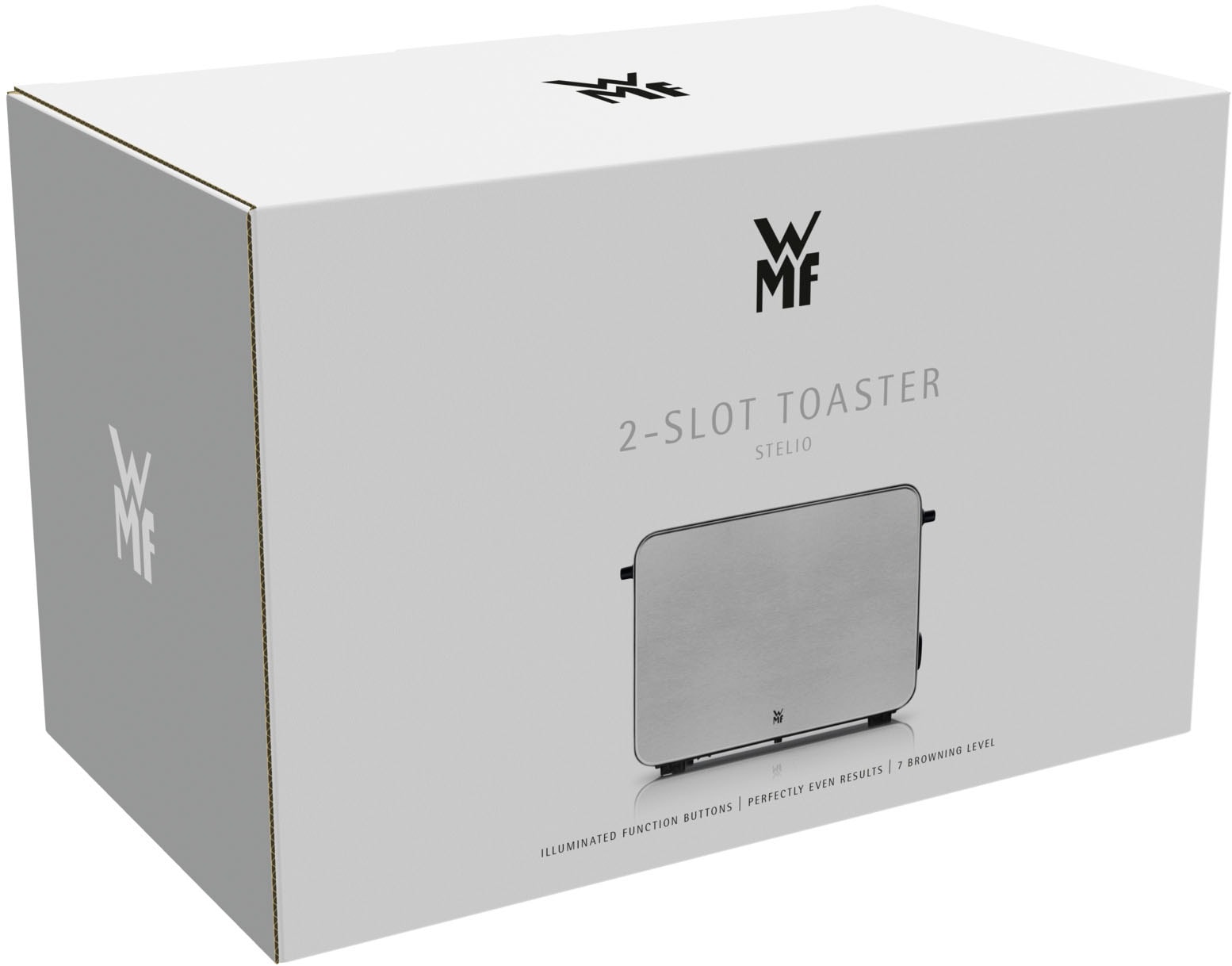 WMF Toaster »Stelio Edition, 2-Schlitz-Toaster, Brötchenaufsatz, 7 Bräunungsstufen«, 2 kurze Schlitze, für 2 Scheiben, 1050 W, Brotzentrierung, Krümelschublade, seidenmattes Cromargan Gehäuse