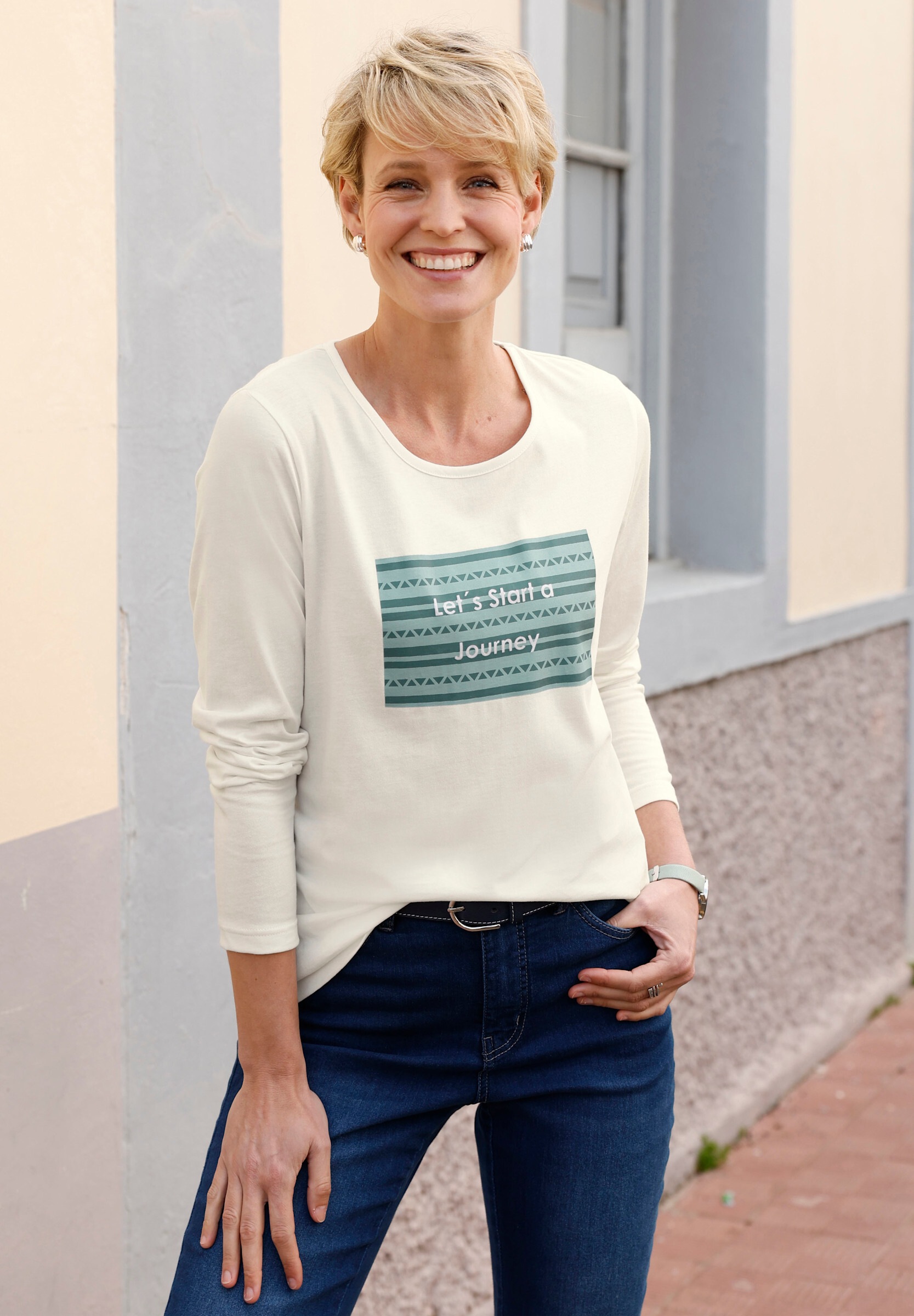 Sieh an! T-Shirt »Rundhals-Shirt Rundhalsshirt mit Schriftzug«