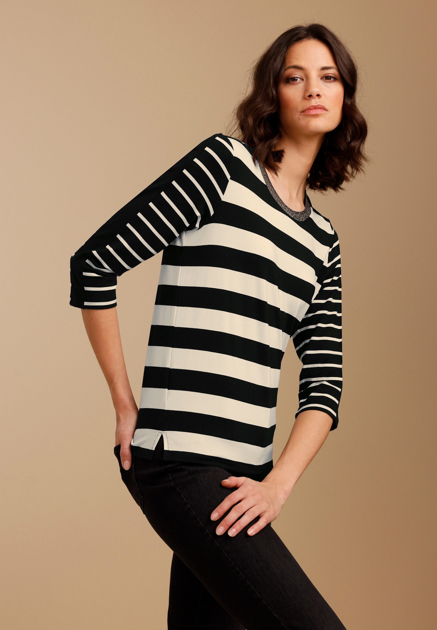 creation L T-Shirt »Lyocell-Shirt Ringelshirt mit Glanzgarn«