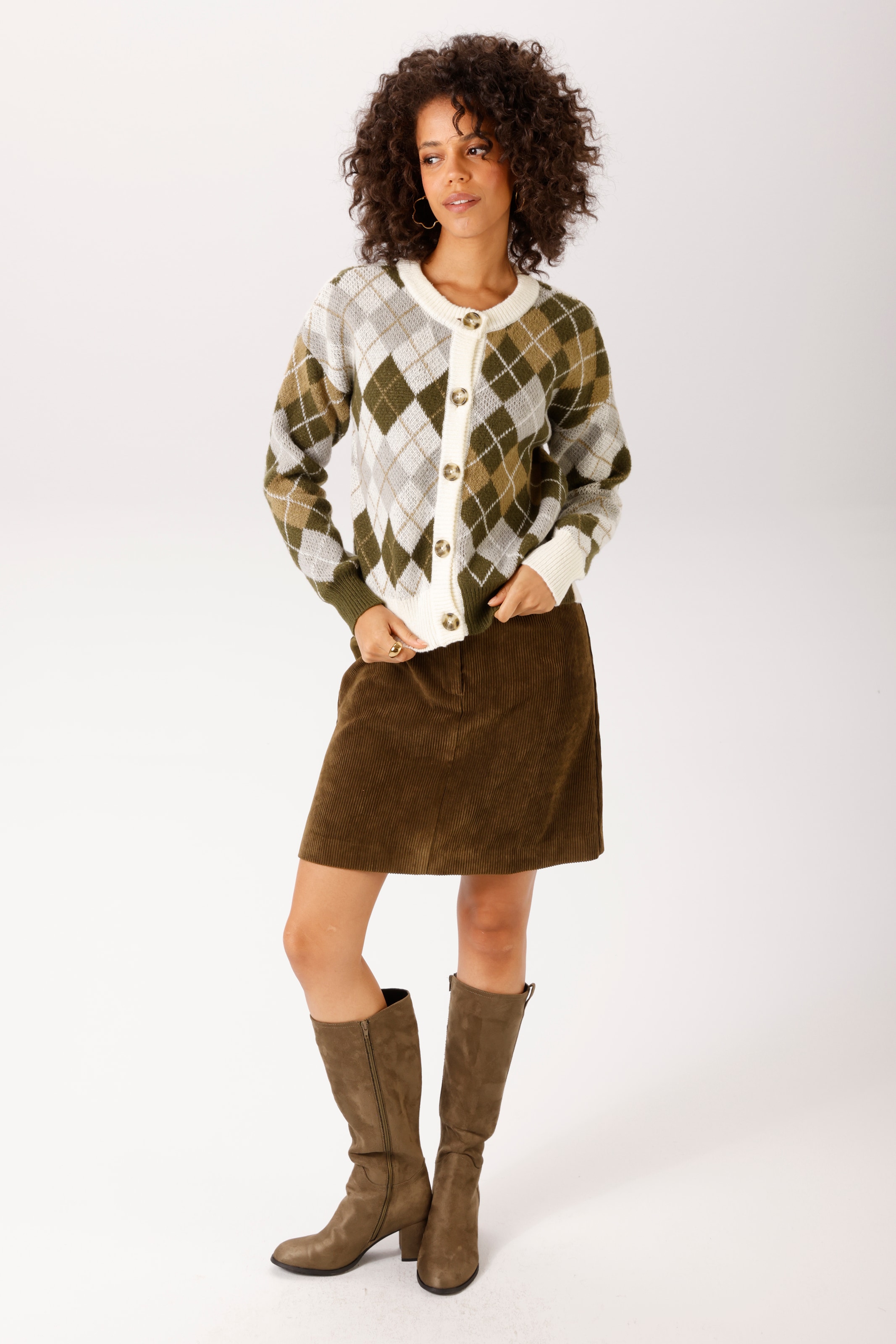 Aniston CASUAL Strickjacke im trendfarbenen Rauten-Muster-Mix - NEUE KOLLEKTION