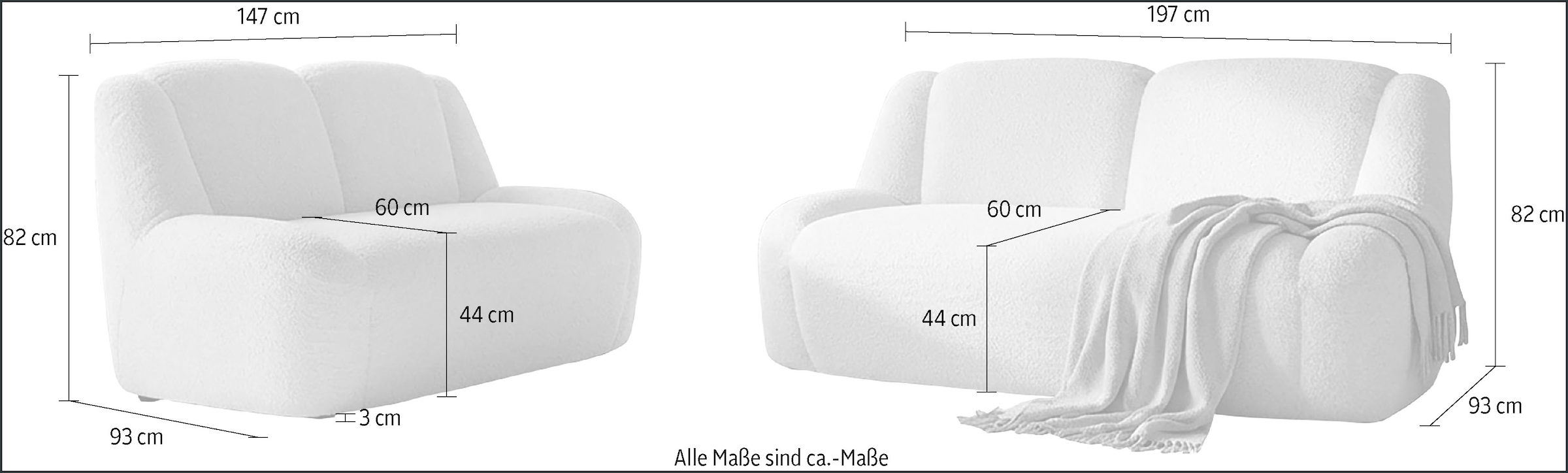 DOMO collection Polstergarnitur »Ryos, 2-Sitzer und 2,5-Sitzer, organische Form« Set, 2 tlg. skulpturale Opik, cozy chic