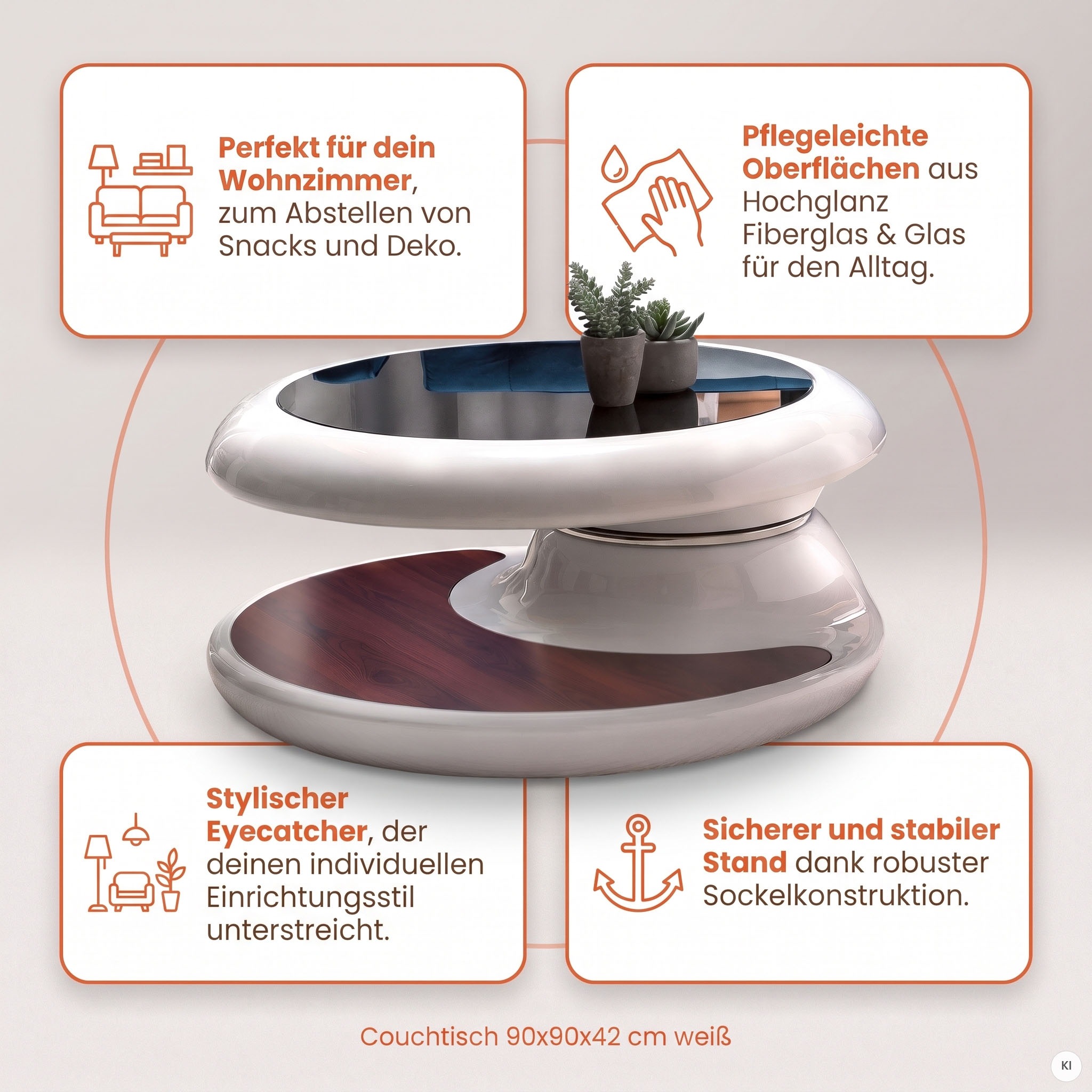 SalesFever Couchtisch »Milano Tisch Trendiges Wohnzimmer-Highlight« Tischplatte: Rundum 360° drehbar!