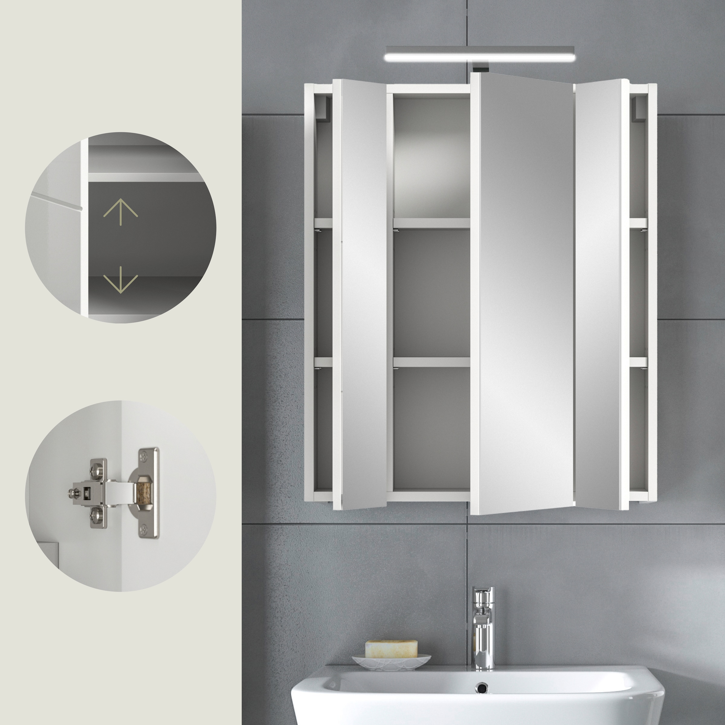 INOSIGN Spiegelschrank 2 Stk. tlg. Florenz, Spiegelschrank inkl. Beleuchtung, 3-Türig