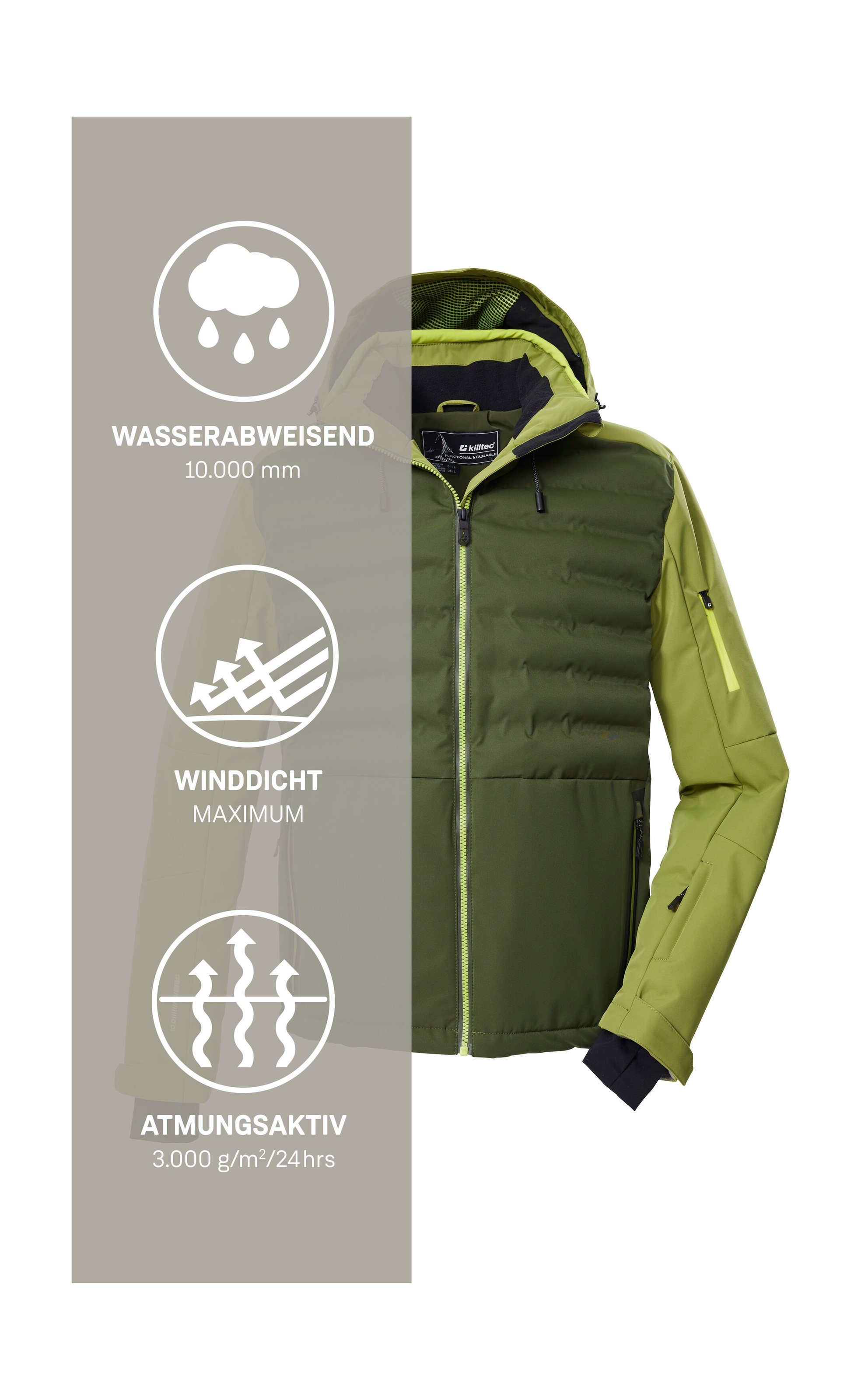 Killtec Skijacke »KSW 72 MN SKI JCKT«, Moderne Hybridoptik, winddicht, wasserabweisend, atmungsaktiv
