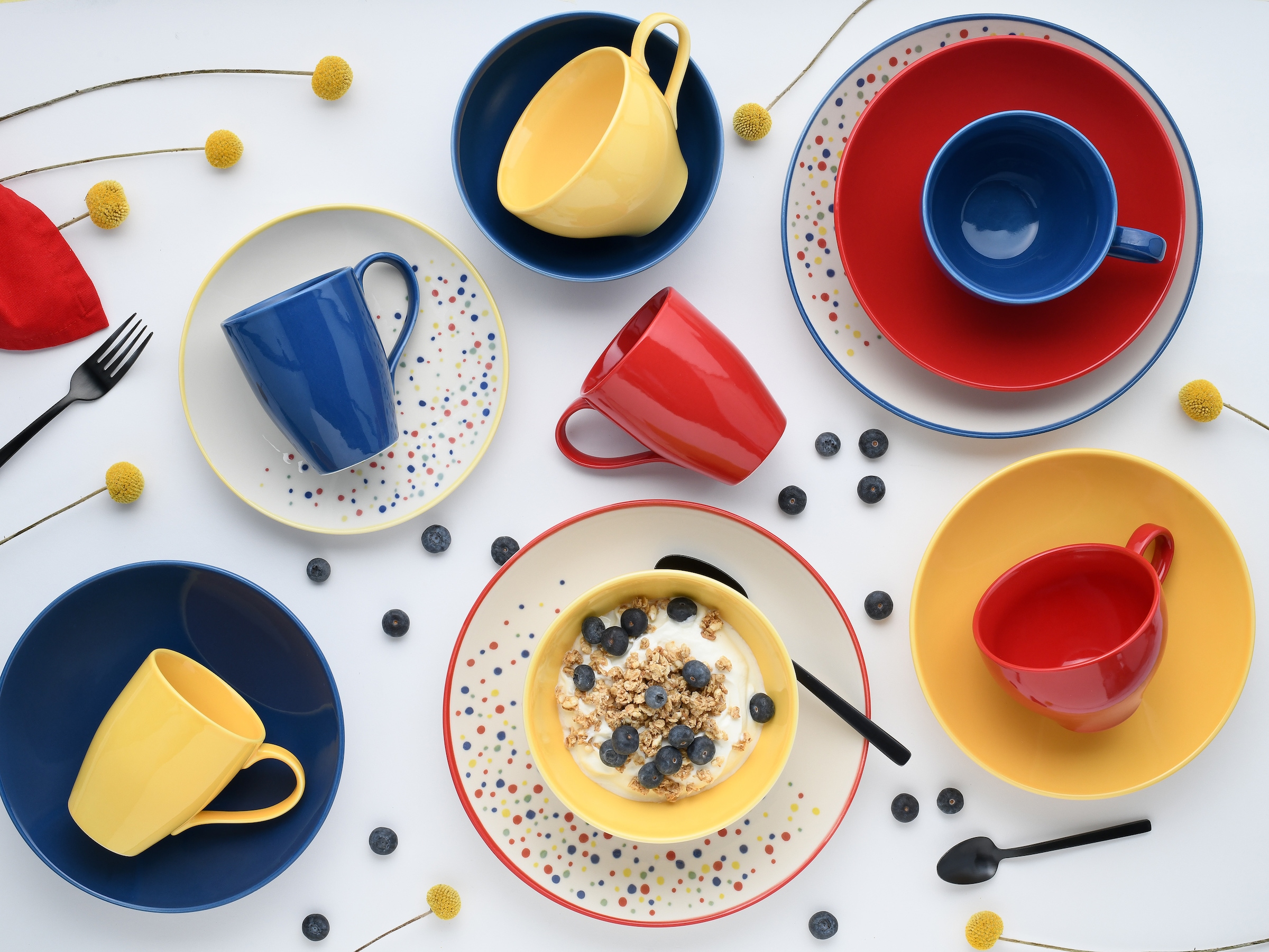 CreaTable Teller-Set »Joy, Teller Set 12-tlg.« Unregelmäßige bunte Punkte, Gute Laune Geschirr, Frisch, Freundlich