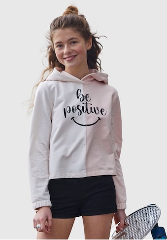 KIDSWORLD Kapuzensweatshirt »be positive«, in kurzer Form mit überschnittenen Schultern kaufen