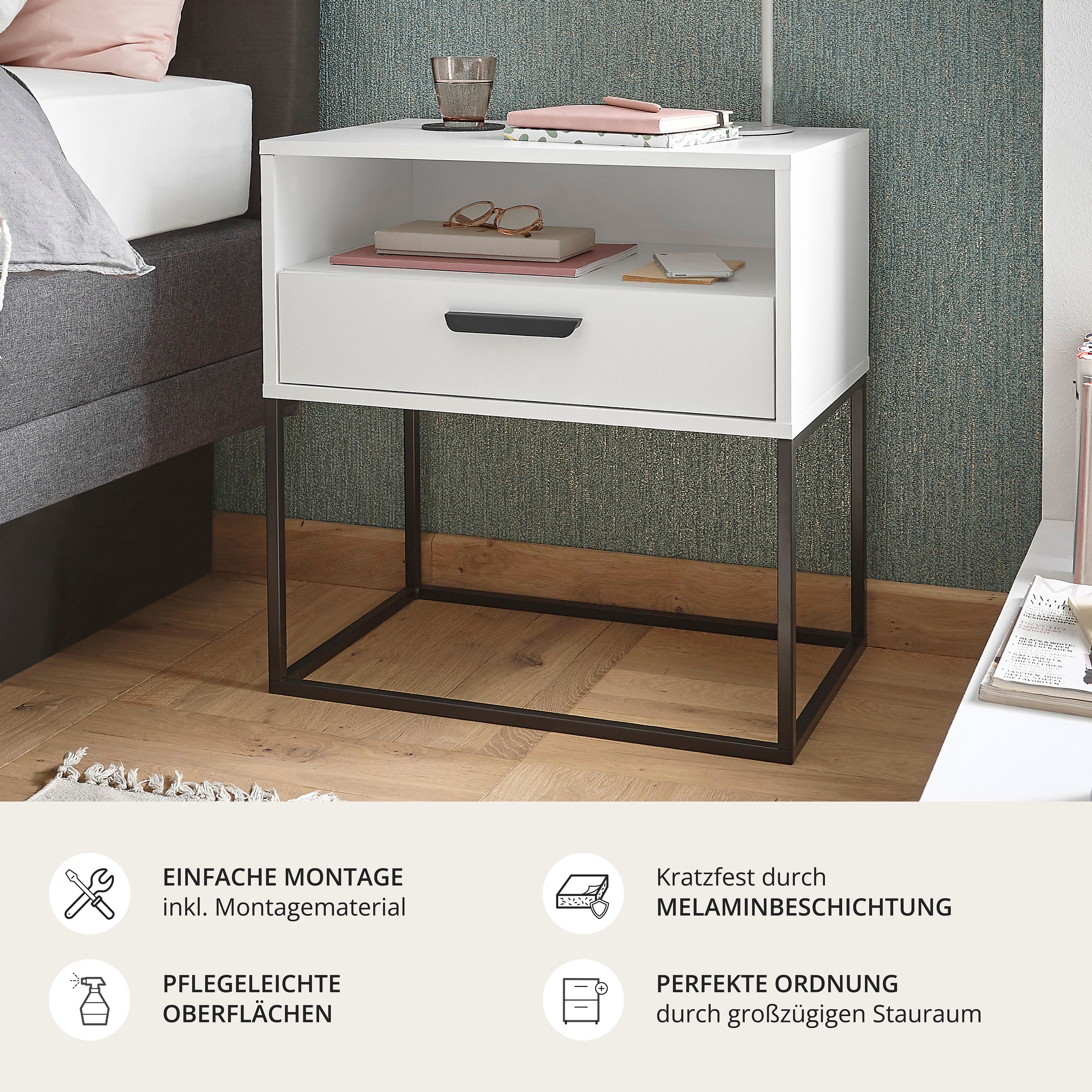 Schlafkontor Nachtkommode »Cudro Nachttisch auf Fußgestell« mit einem offenen Fach für schnellen Zugriff