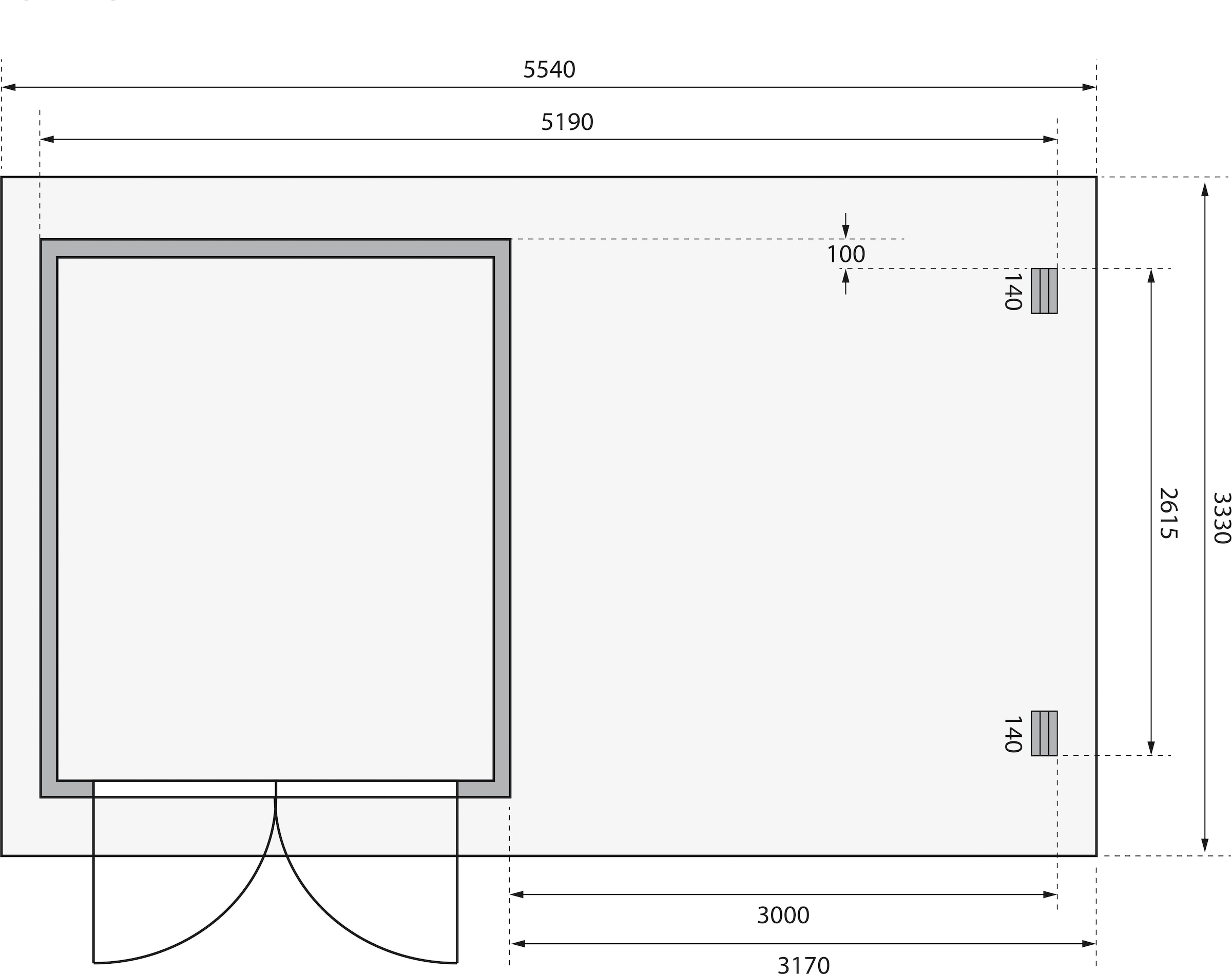 Karibu Gartenhaus »Schloßsee 4« mit Anbaudach und Rückwand