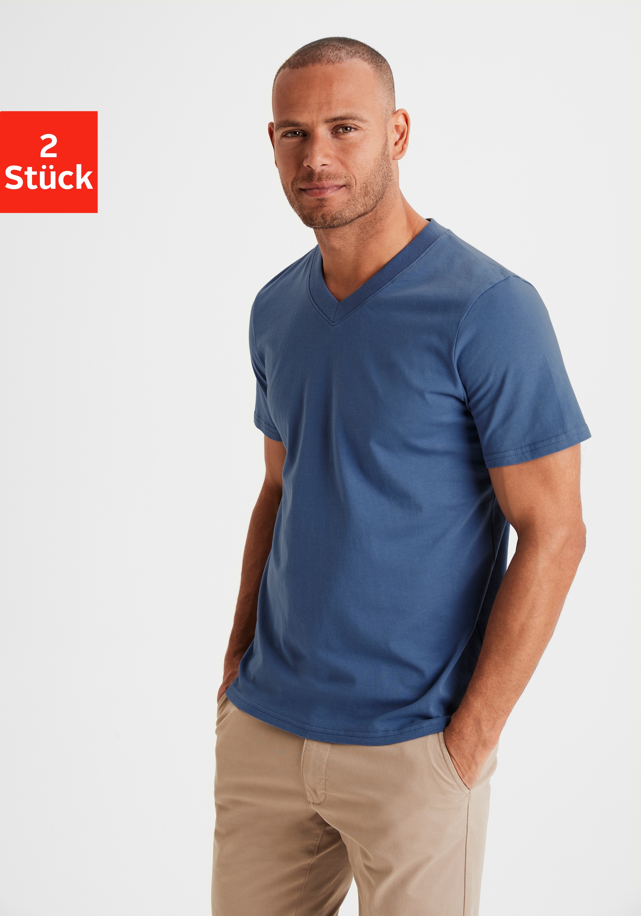 V-Shirt »Regular Fit,«, (2er-Pack), Freizeitshirt mit Kurzarm, V-Ausschnitt aus reine...