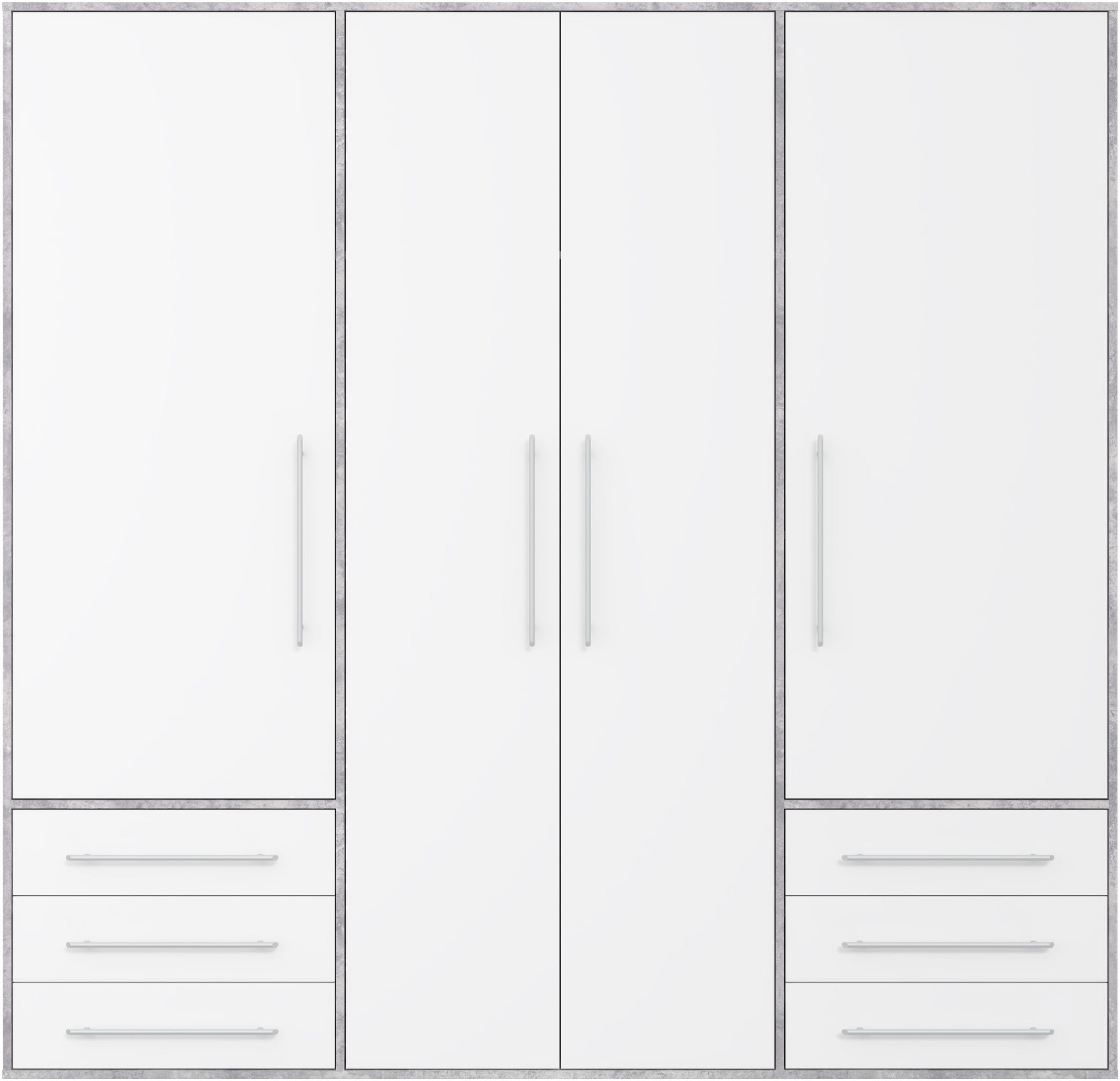 FORTE Drehtürenschrank »Kleiderschrank,zeitloses Design, 4 türig« viel Stauraum, Schubladen, Stangengriffe, Made in Europe