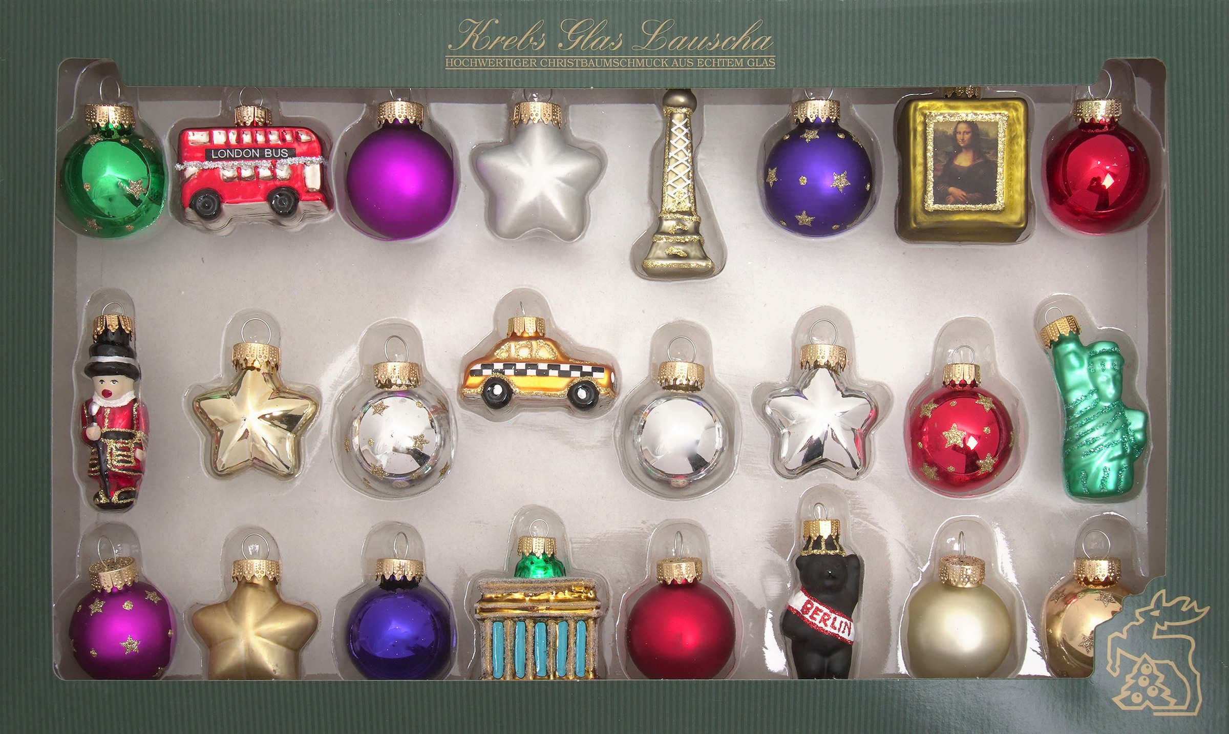 Krebs Glas Lauscha Christbaumschmuck »Mini-Figuren 24 Tage um die Welt«, (Packung, 24 tlg.),...