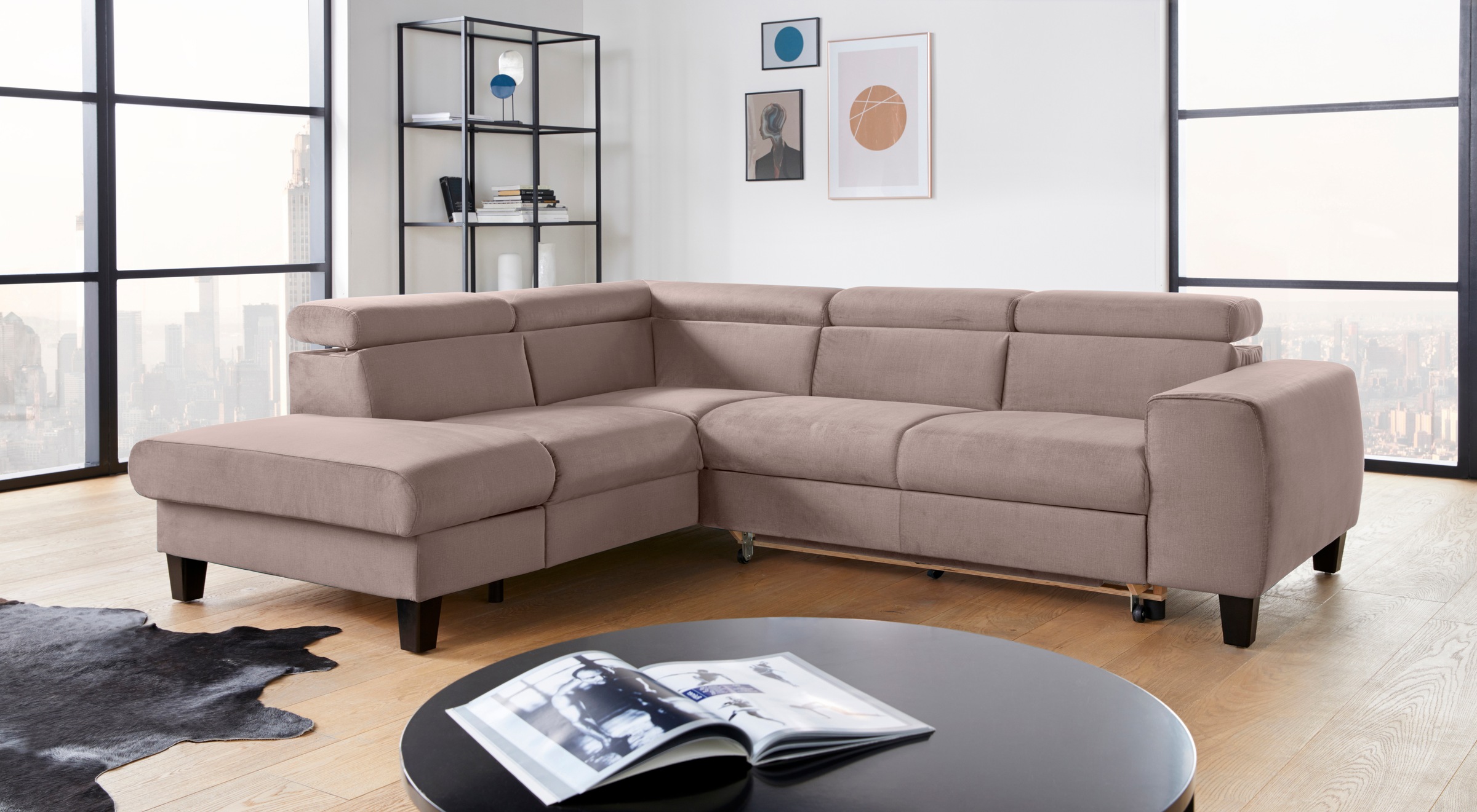 COTTA Ecksofa »Morven L-Form mit Kopfteilverstellung«, wahlweise mit Bettfunktion, Bettkasten & Wireless-Charger