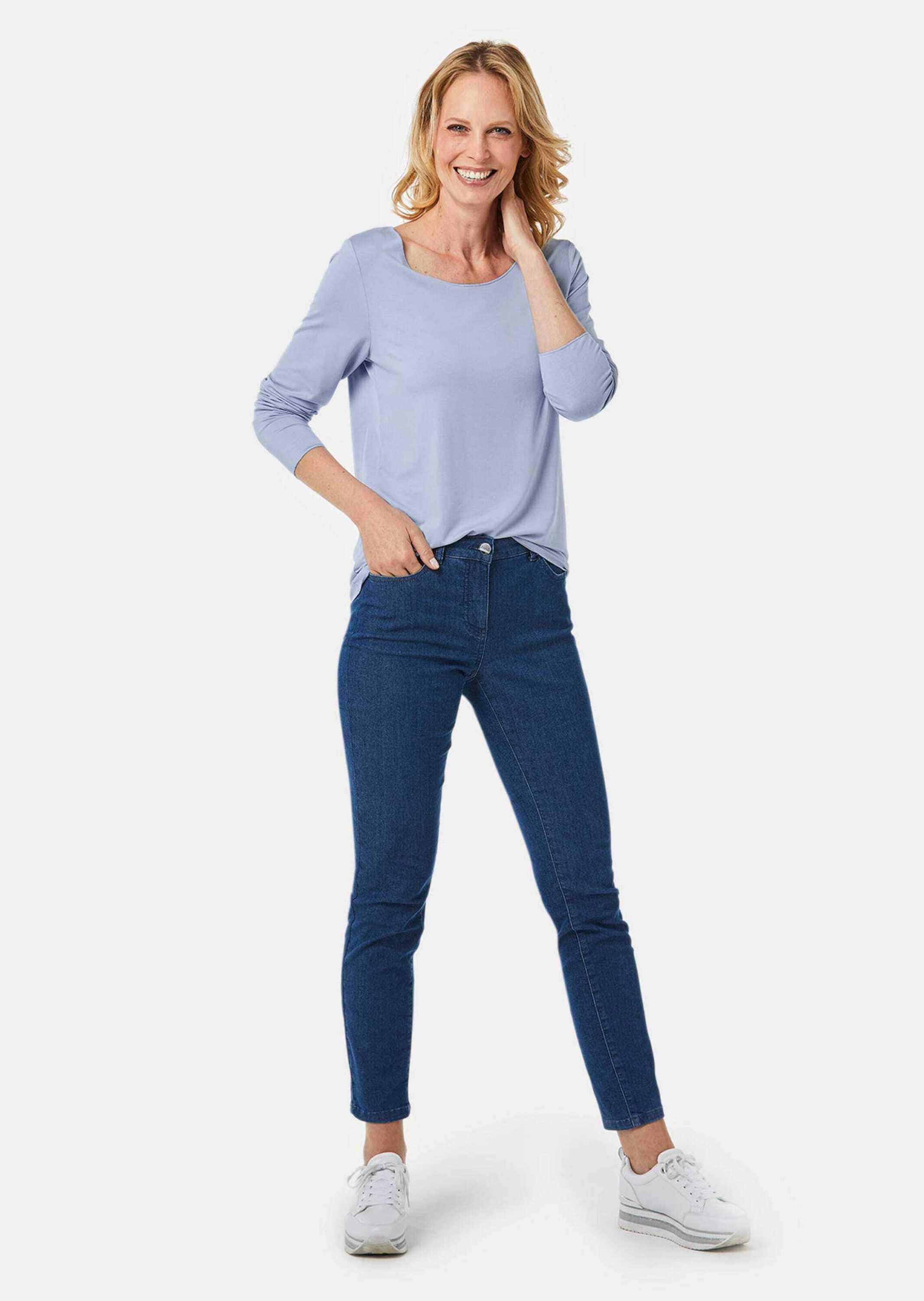 GOLDNER Longpullover »Kurzgröße Kombistarkes Langarmshirt mit tonaler Zierkante«