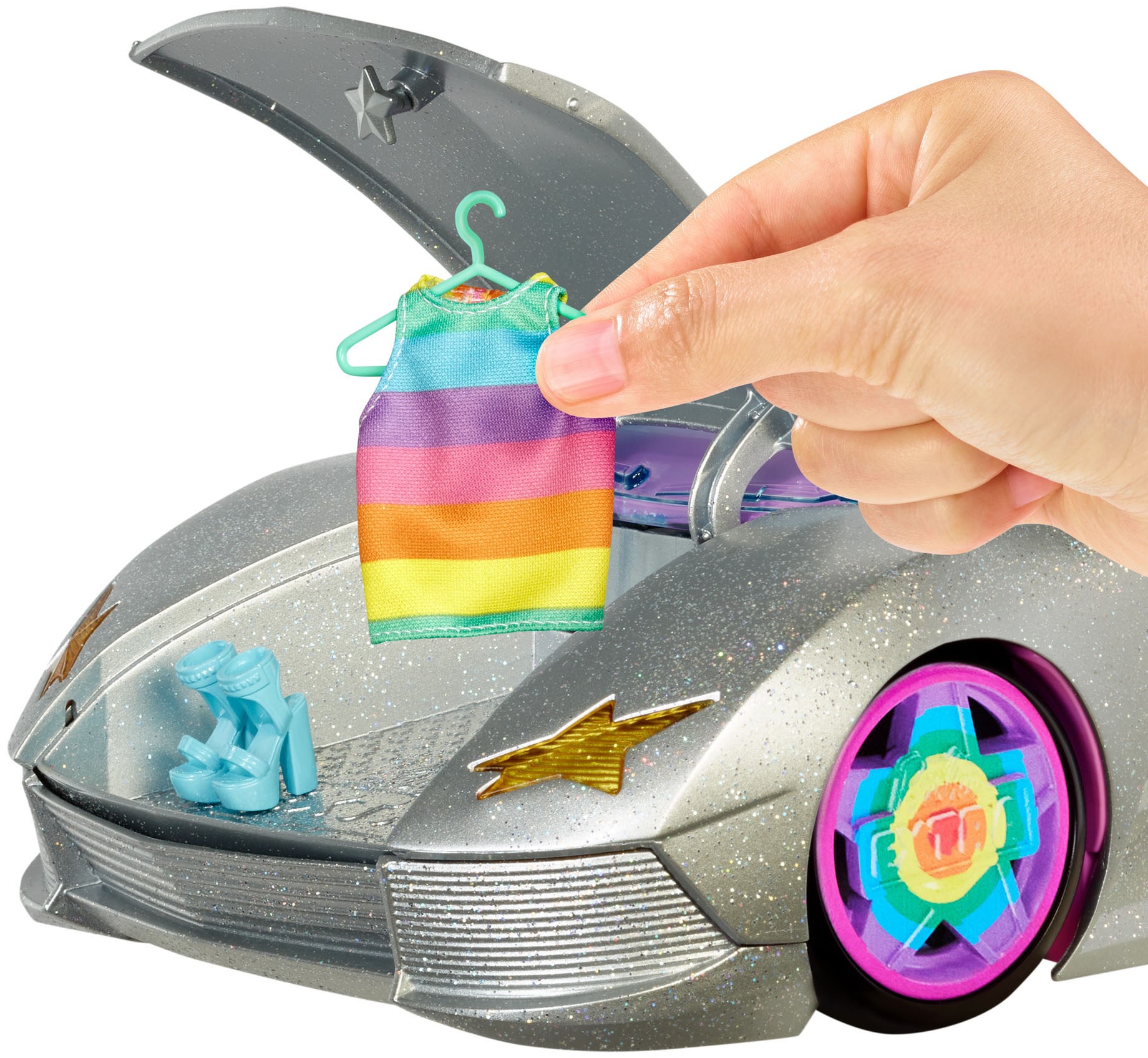 Barbie Puppen Fahrzeug »Extra, Cabrio, glitzert, mit Regenbogen Reifen und Zubehör«