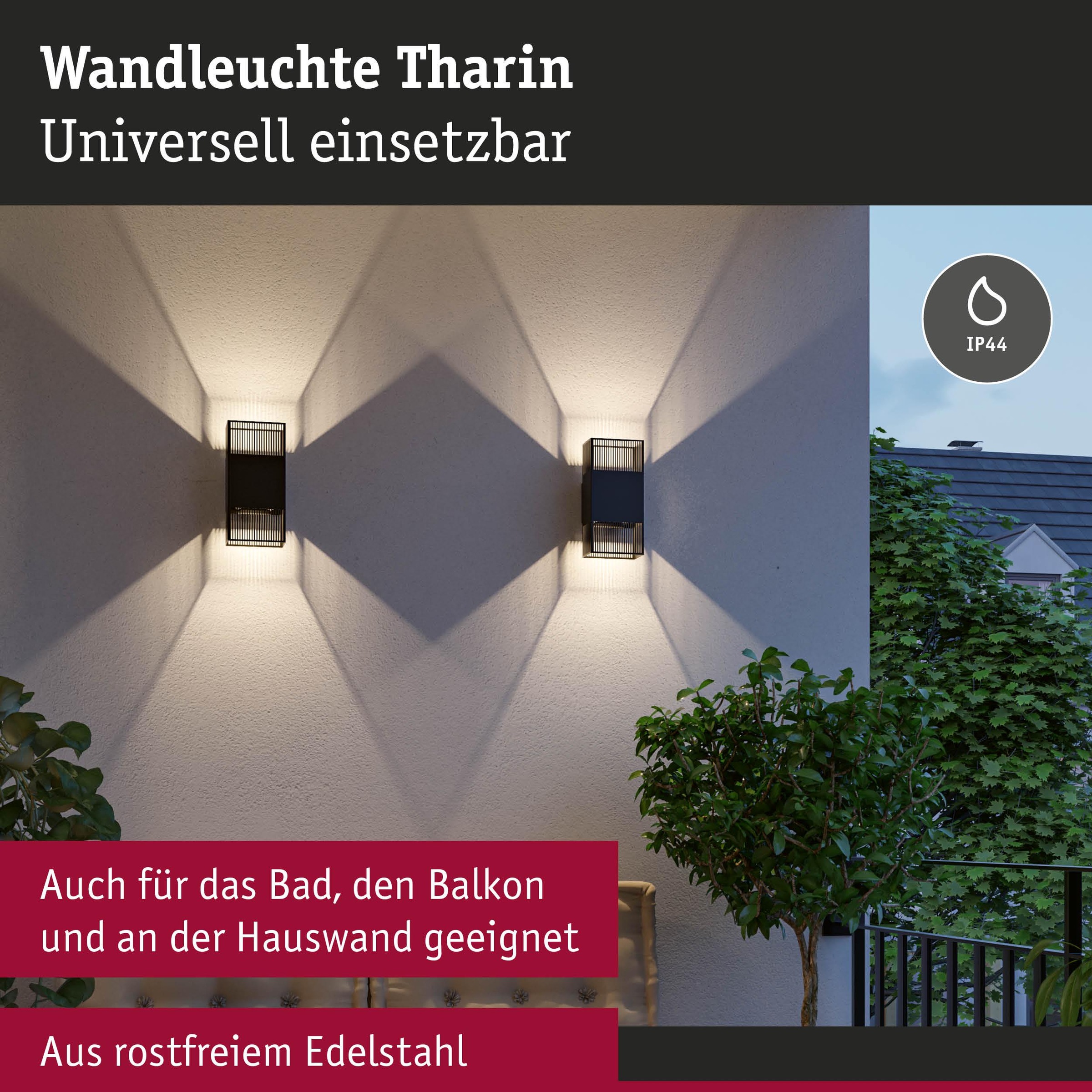 Paulmann LED Wandleuchte »Tharin« LED-Modul 1 Stk. Warmweiß spritzwassergeschützt