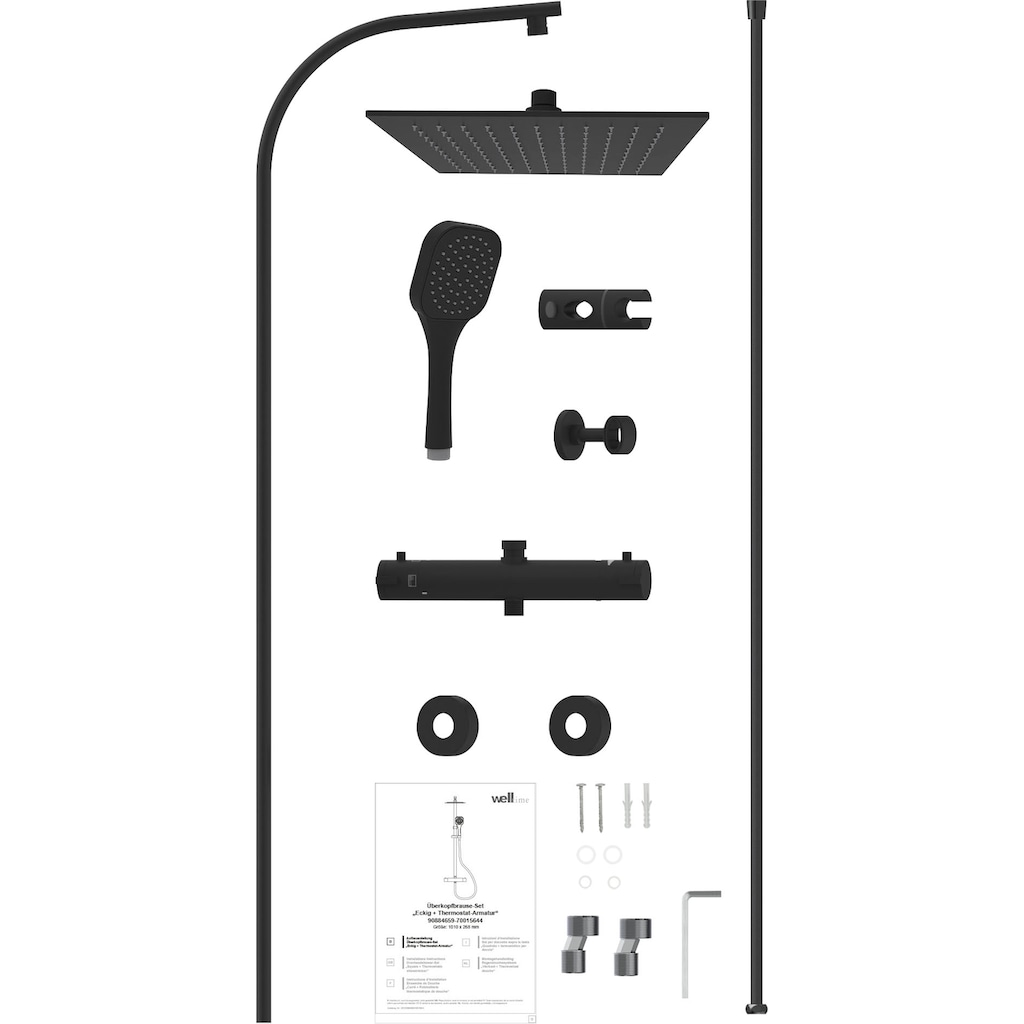 welltime Duschsystem »Turin«, eckig mit Thermostat 30cm Kopfbrause Regendusche Überkopfbrauseset Duschsystem Duschsäule Brauseset