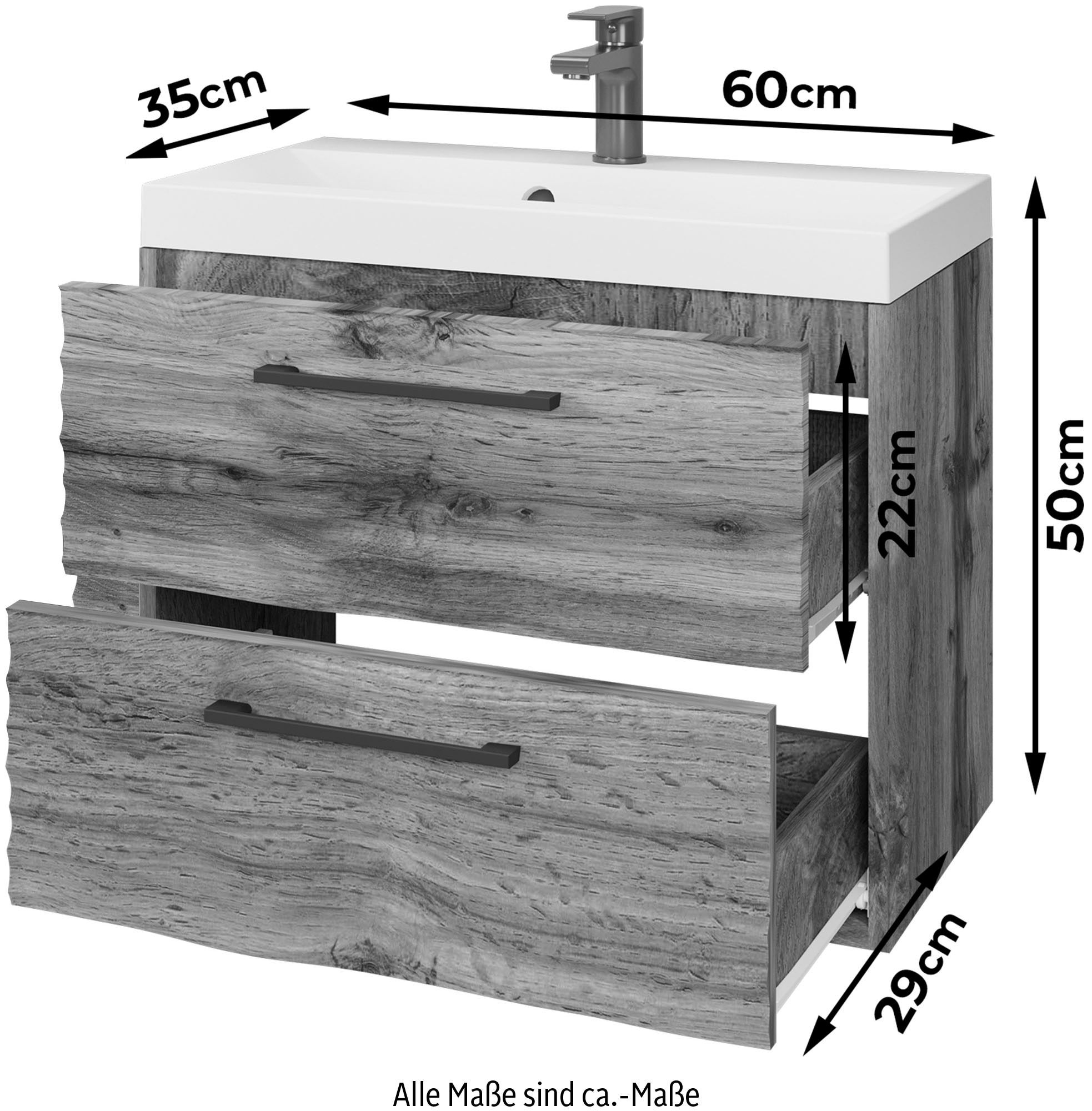 welltime Waschtisch »Canada«, Badmöbel Wellenstruktur inkl. Becken, Breite 60cm Waschplatz