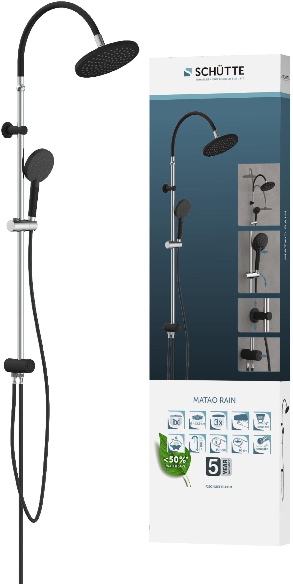 Schütte Duschsystem »MATAO RAIN«, Regendusche ohne Armatur, Handbrause mit 3 Funktionen