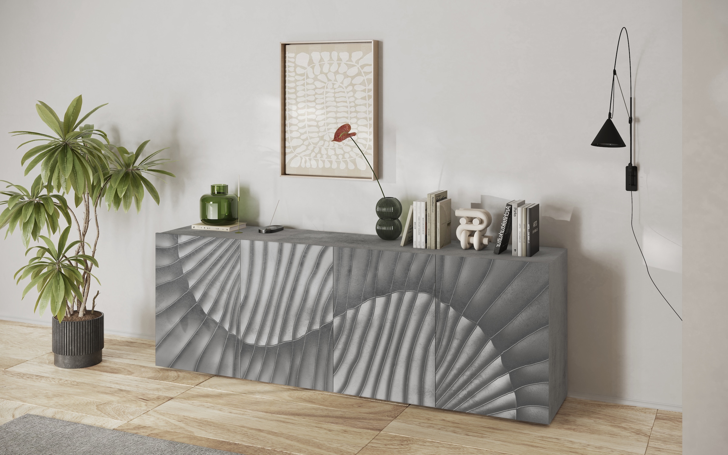 INOSIGN Sideboard »Snake, Kommode, Anrichte, Stauraummöbel Breite 241 cm, Siebdruck-Front« moderne Wohnmöbel, 4 Türen, viel Stauraum, stilvoll und funktional