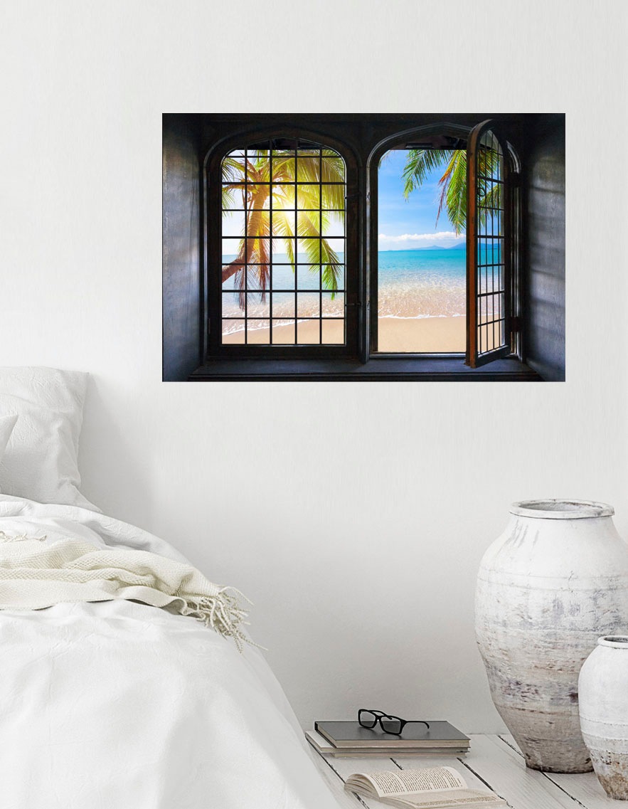 queence Wandsticker »Sonnenaufgang«, Wandsticker, Wandbild, selbstklebend, 3D, Fenster