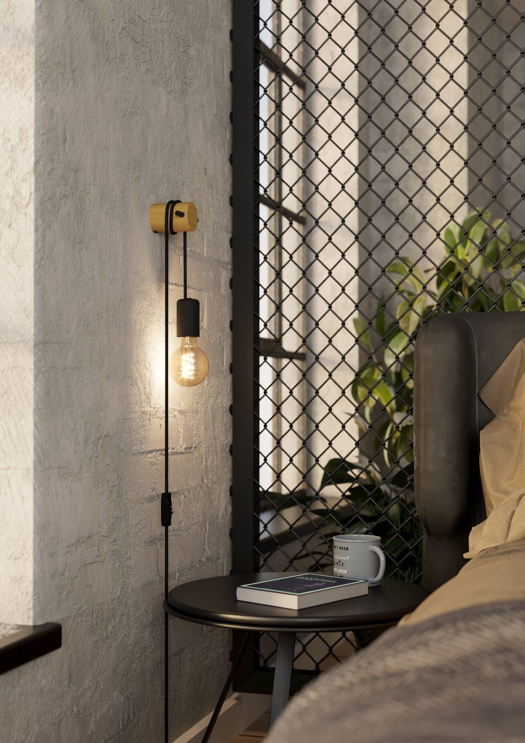 EGLO Wandleuchte »Buddon Wandlampe Vintage, Natur, E27, Metall und Holz, Wohnzimmerlampe« E27 1 Stk. Wand-/Deckenleuchte - L5,5 x H260 x AL8 cm - braun, schwarz