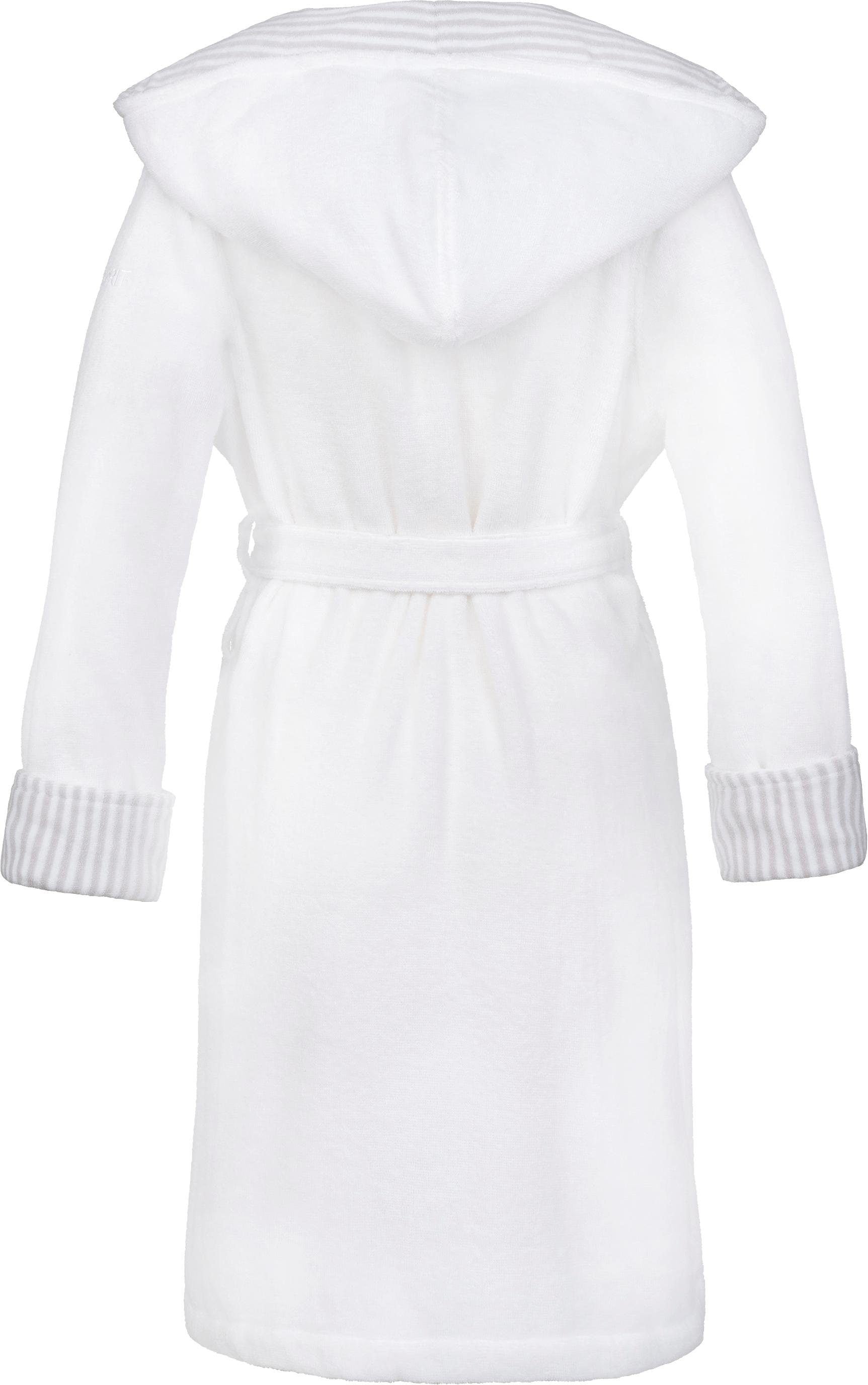 Esprit Damenbademantel »Day, ideal für Sauna & Spa, Hotelbademantel, Morgenmantel«, (1 St., mit Gürtel), mit Kapuze, gestreiften Akzenten & Logostickerei, kurz