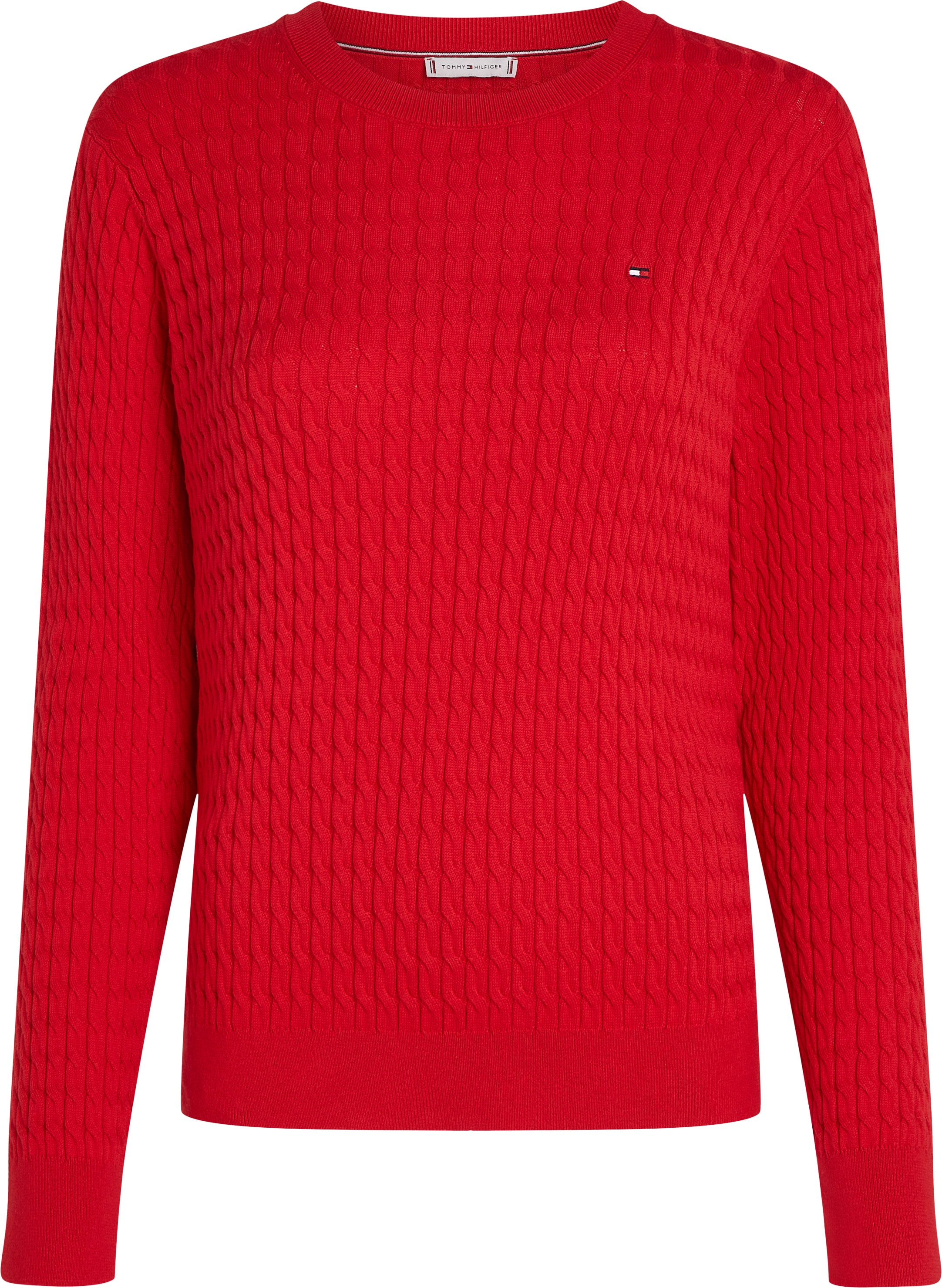 Tommy Hilfiger Rundhalspullover »CO CABLE C-NK LS SWEATER«, mit Zopfmuster