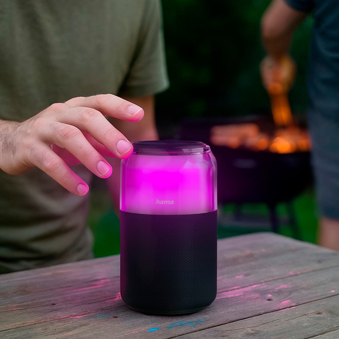 Hama Bluetooth-Lautsprecher »Bluetooth-Lautsprecher mit LED-Licht und True Wireless« (Bluetooth Beleuchtungseffekte 5 W) LED-Lichtmodi, True Wireless Stereo, USB-A, Akku, Hängeschlaufe