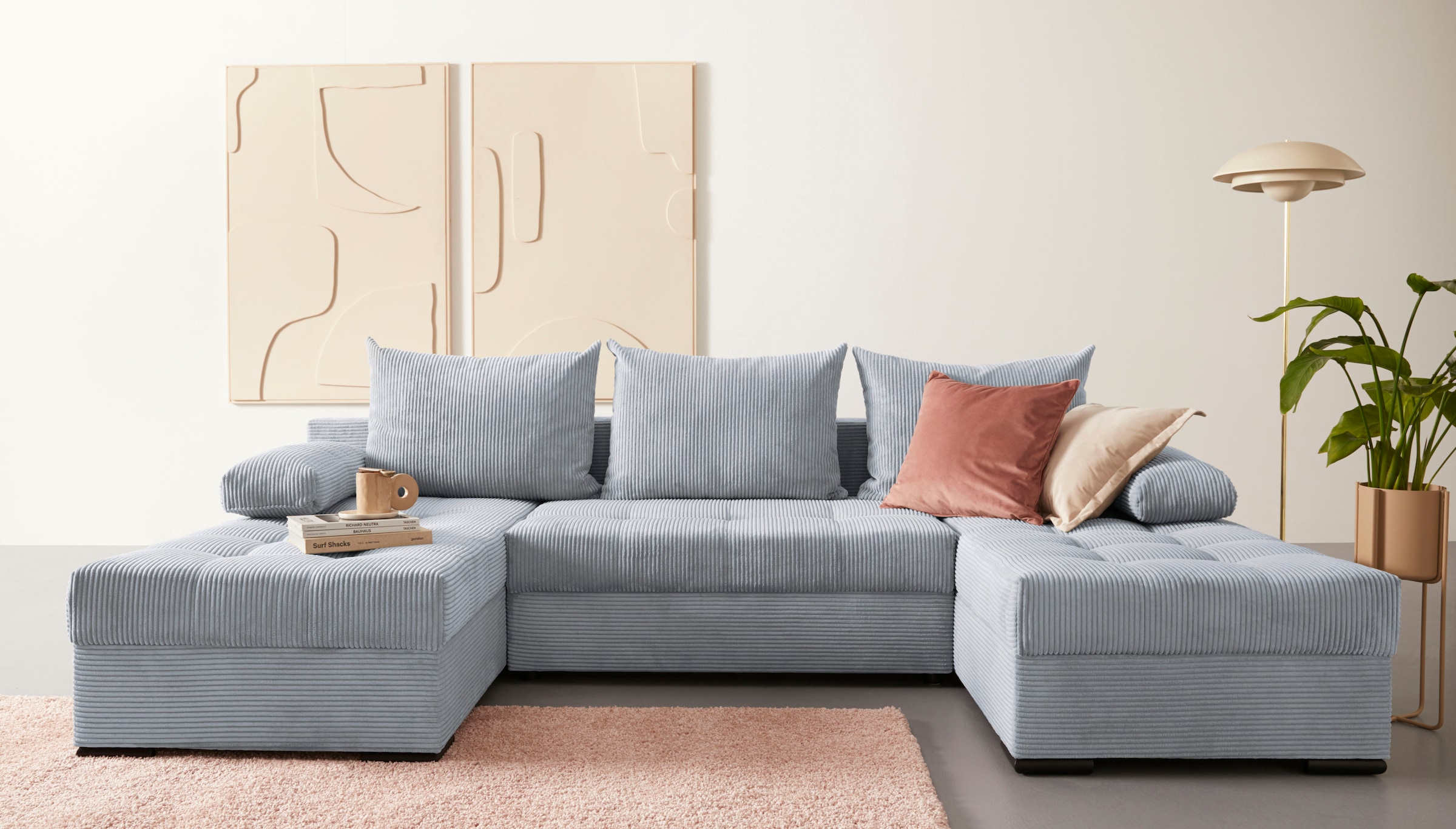 COLLECTION AB Wohnlandschaft »Josy, U-Form, Schlafsofa mit Bettkasten«, (Cord-/Mix), flexible Recamiere, Breite: 269cm, inklusive Rückenkissen, Cord
