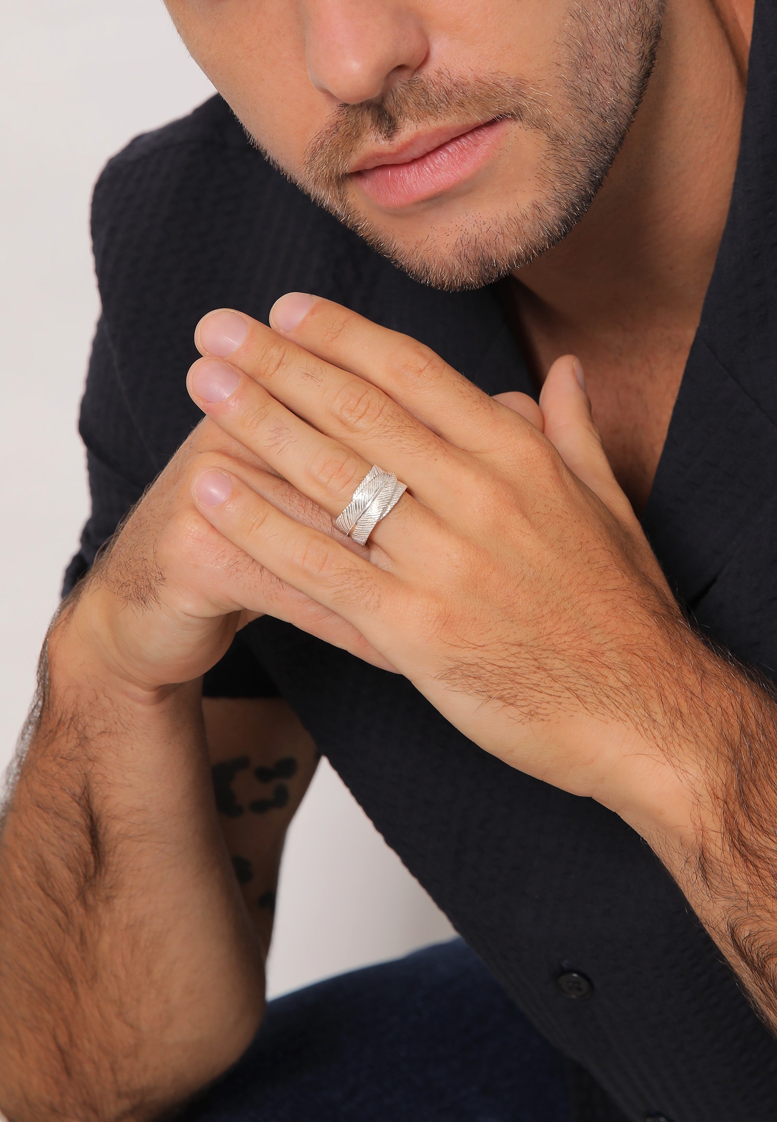 Kuzzoi Silberring »Ring Herren Feder Vintage Trend Massiv 925 Silber«