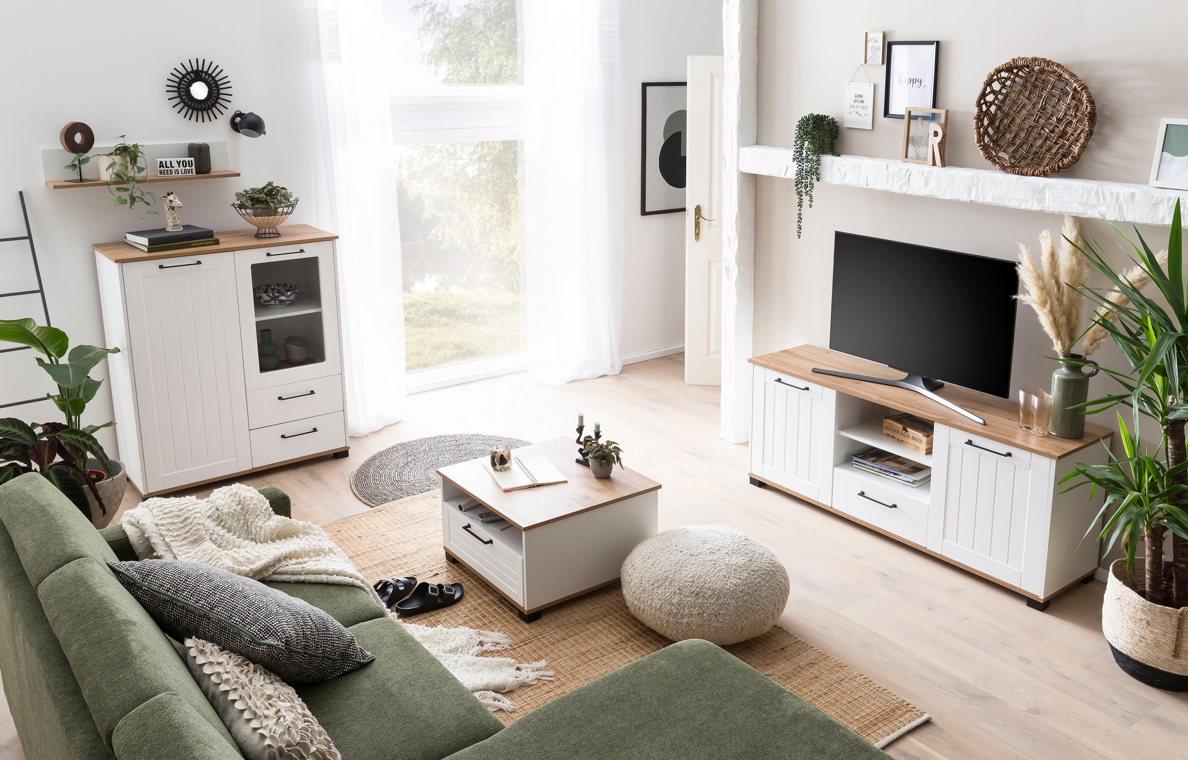 Schildmeyer Highboard »Jelda, Breite 99 cm«, Fronten in Landhausoptik, Tür rechts mit Glaseinsatz