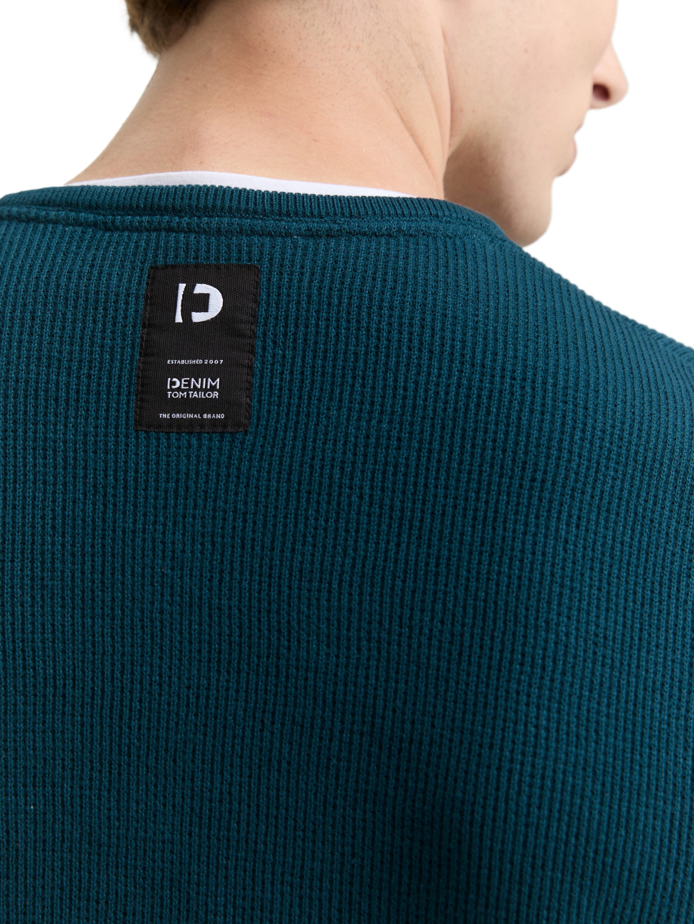 TOM TAILOR Denim Strickpullover, mit 2-in-1 Ausschnitt