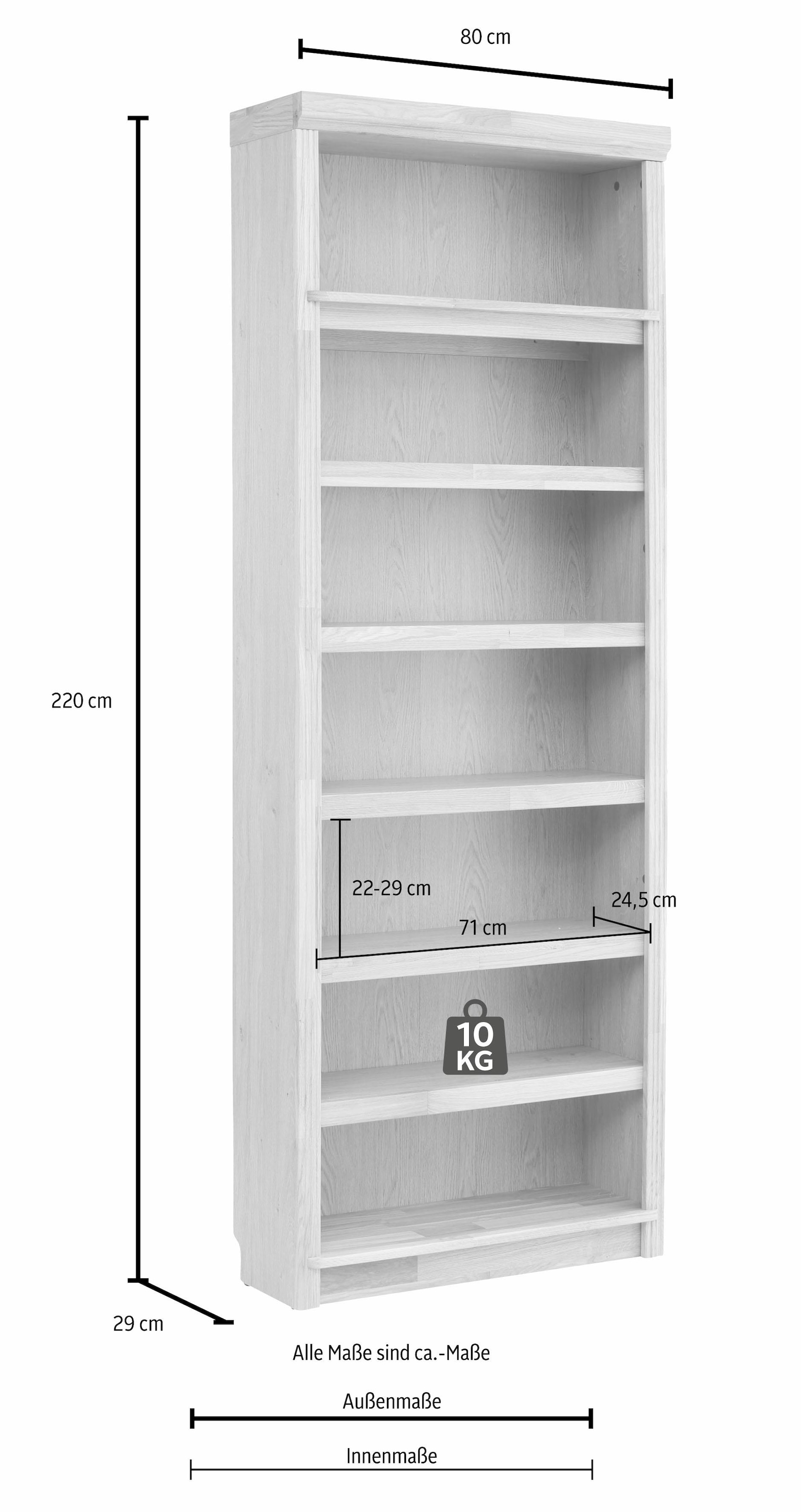 Home affaire Bücherregal »Soeren Eiche Regal B/T/H: 80/29/220/29 cm« teilmassive Eiche, FSC®-zertifiziert