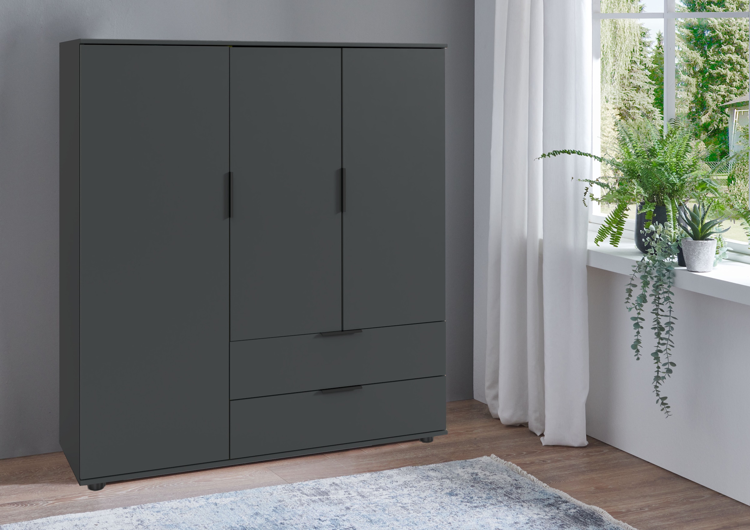Wimex Wäscheschrank »Easy Plus Kleiderschrank Garderobe 2 Schubladen, 81 oder 130cm breit«, in verschiedenen Farben, moderne Optik mit schwarzen Metallgriffen
