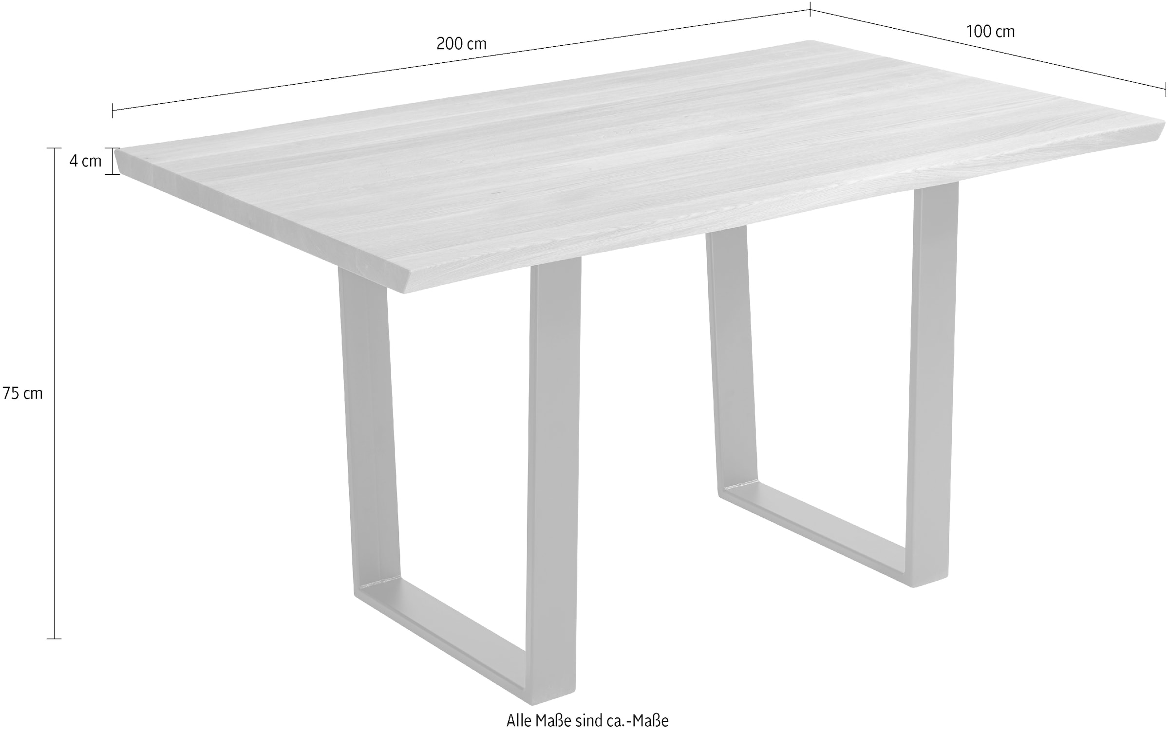 massivline&more Esstisch »Oviedo 4, Kufentisch, Küchentisch, Tisch, Holztisch«, (2 St.), mit Baumkante und massiver Platte, Maße: 200 x 100 cm