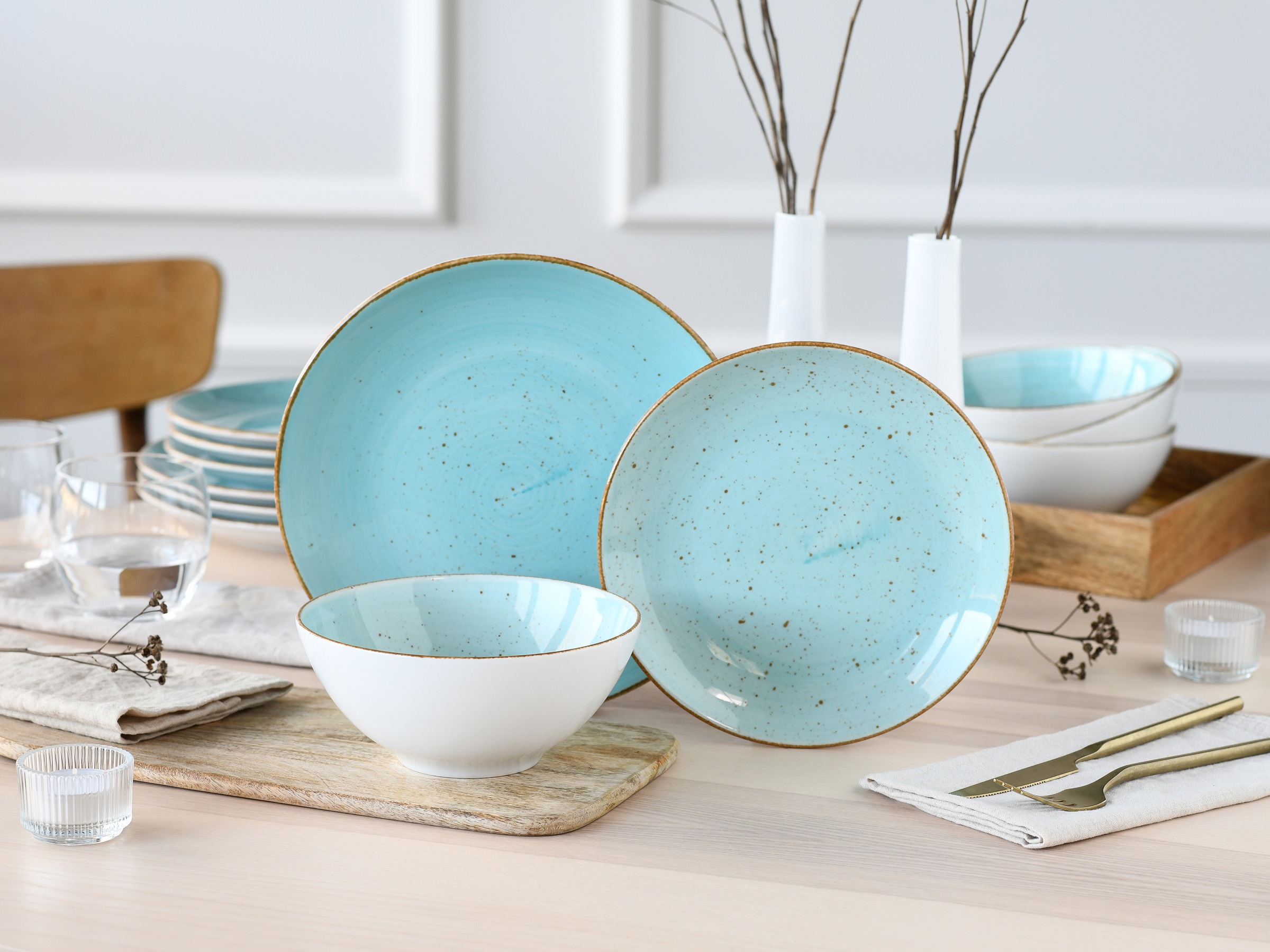 CreaTable Teller-Set »Vintage, Teller Set 12-tlg.« Naturverbundenes Design, Handgemalt