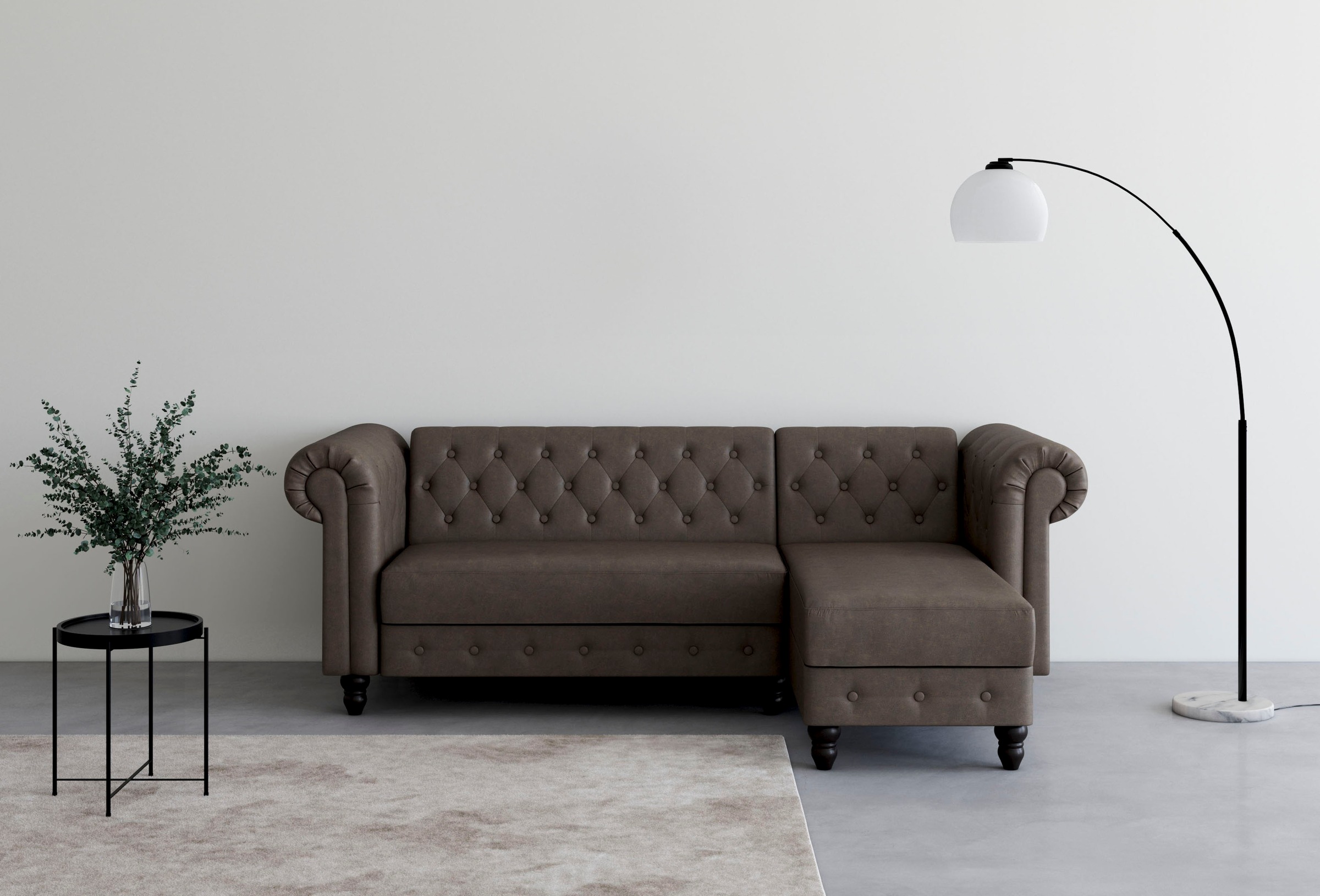 Dorel Home Ecksofa »Felix, L-Form, 241 cm (Liegefl.108x195 cm), Recamiere tauschbar,«, verstellb. Rückenlehne, Bett-Funktion, Velours, Kunstleder, Vintage