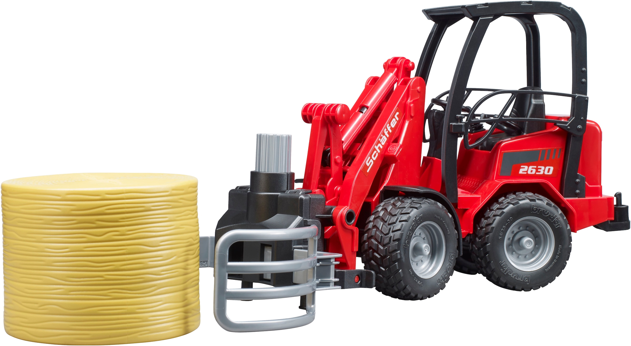 Bruder® Spielzeug-Landmaschine »Schäffer Hoflader 2630/Ballengreifzange/Rundballen (02192)« Made in Europe