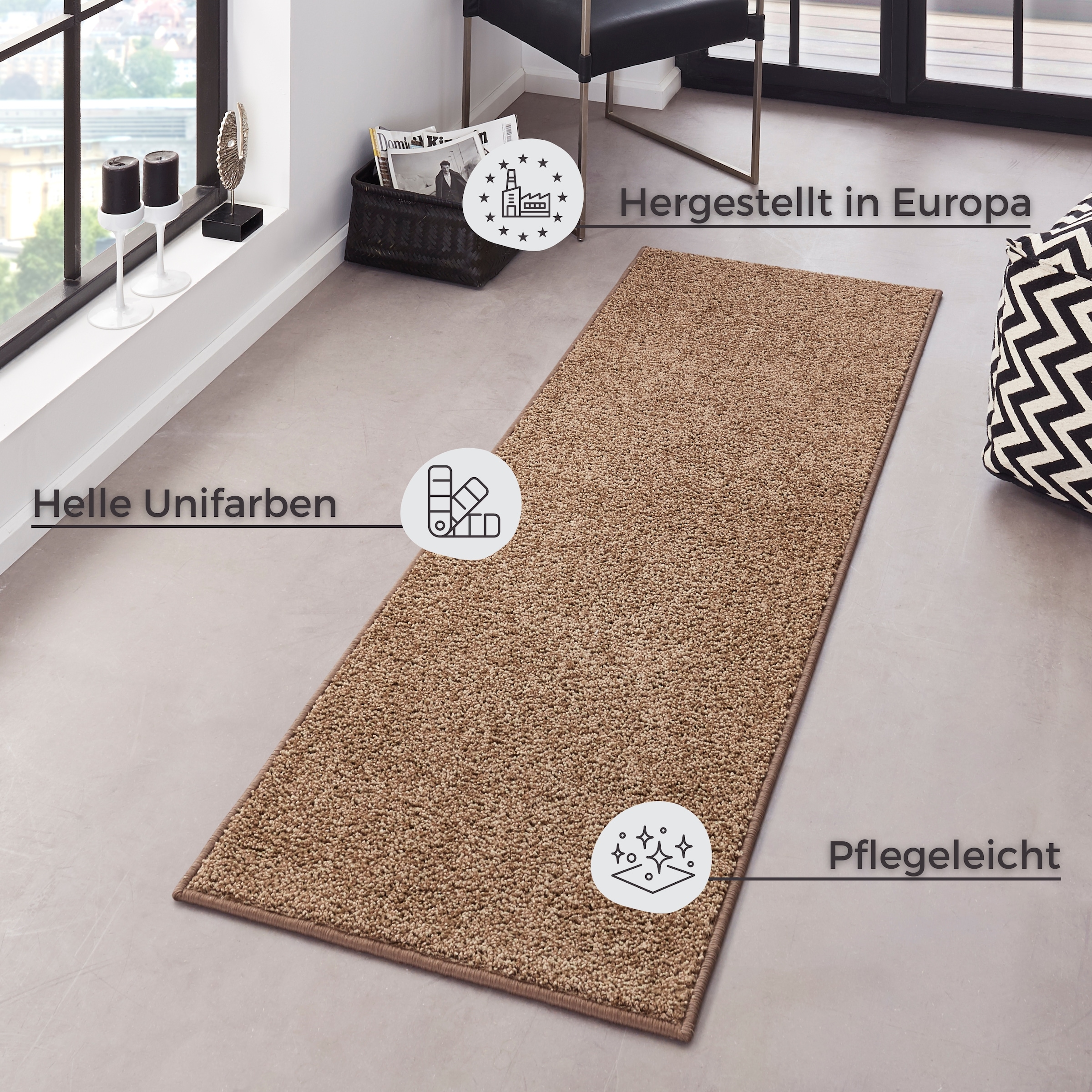 HANSE Home Teppich »Pure 100 Kurzflor«, rechteckig, 13 mm Höhe, Kurzflor, uni, umkettelt, Läufer, Wohnzimmer, Kinderzimmer, Flur