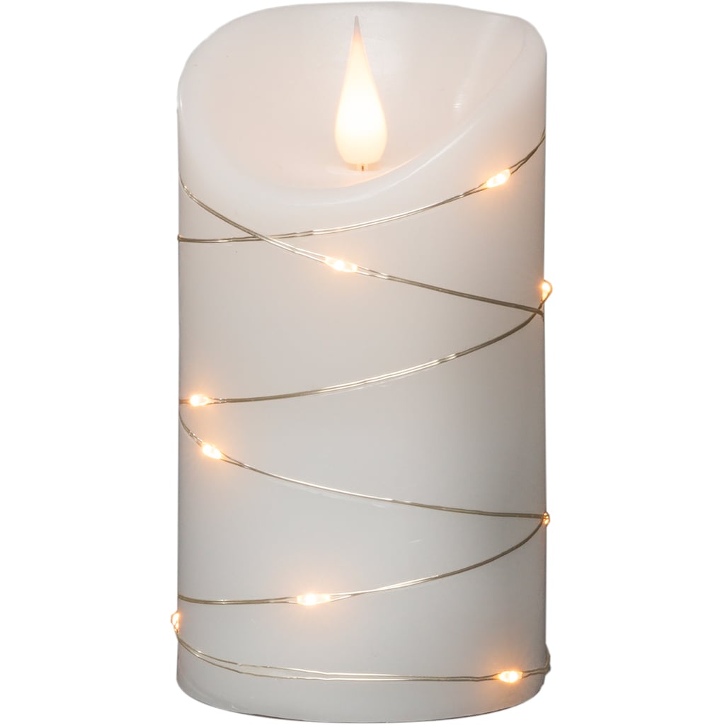 KONSTSMIDE LED-Kerze »Weihnachtsdeko«, LED Echtwachskerze, weiß, mit 3D Flamme und silberfb. Draht umwickelt