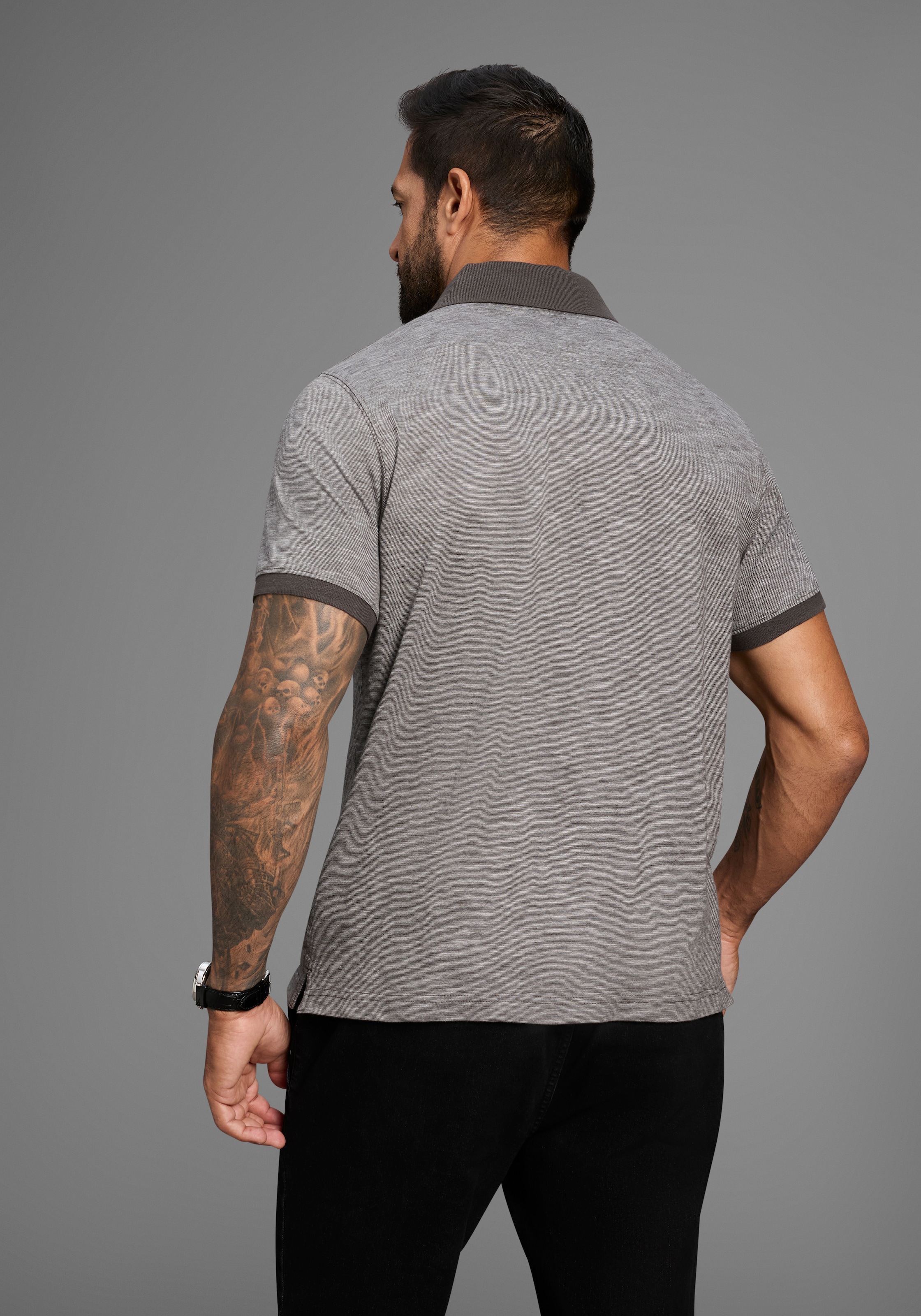 Man's World Poloshirt, Kurzarm, Regular Fit, melierte Struktur, Rundhalsausschnitt
