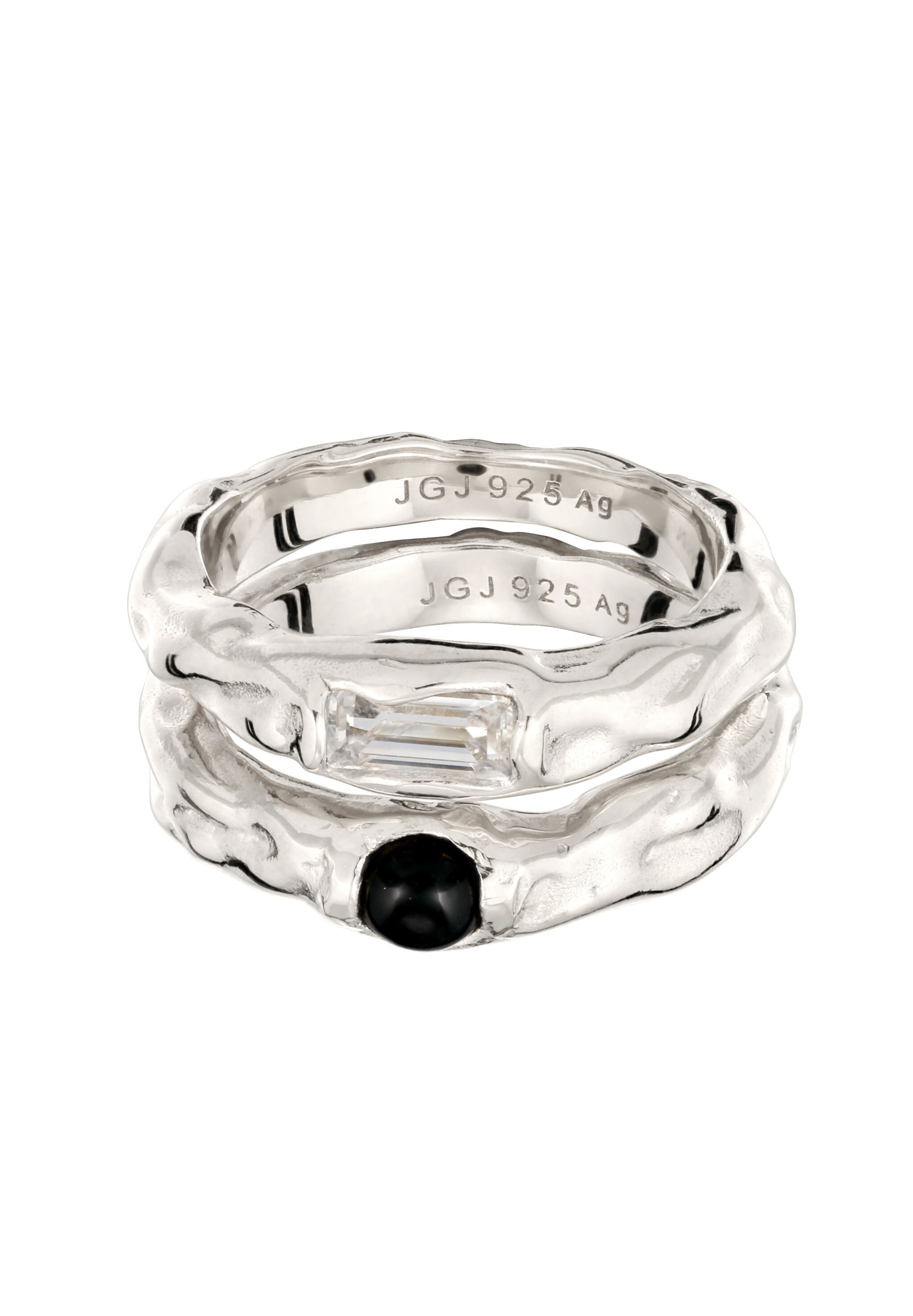 Elli Ring-Set »Ring Set mit Steinen Rechteck Topas Schwarz 925 Sterling Silber«