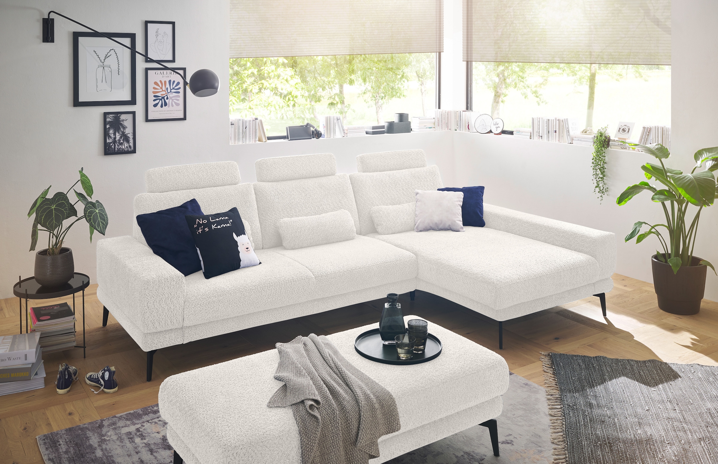 set one by Musterring Ecksofa »SO 3600, inkl motor. Sitztiefenverstellung, Kopfstützen, Nierenkissen«, Sitzhöhe 42 cm, Federkern, Breite 293 x Tiefe 180 cm, Kama natur