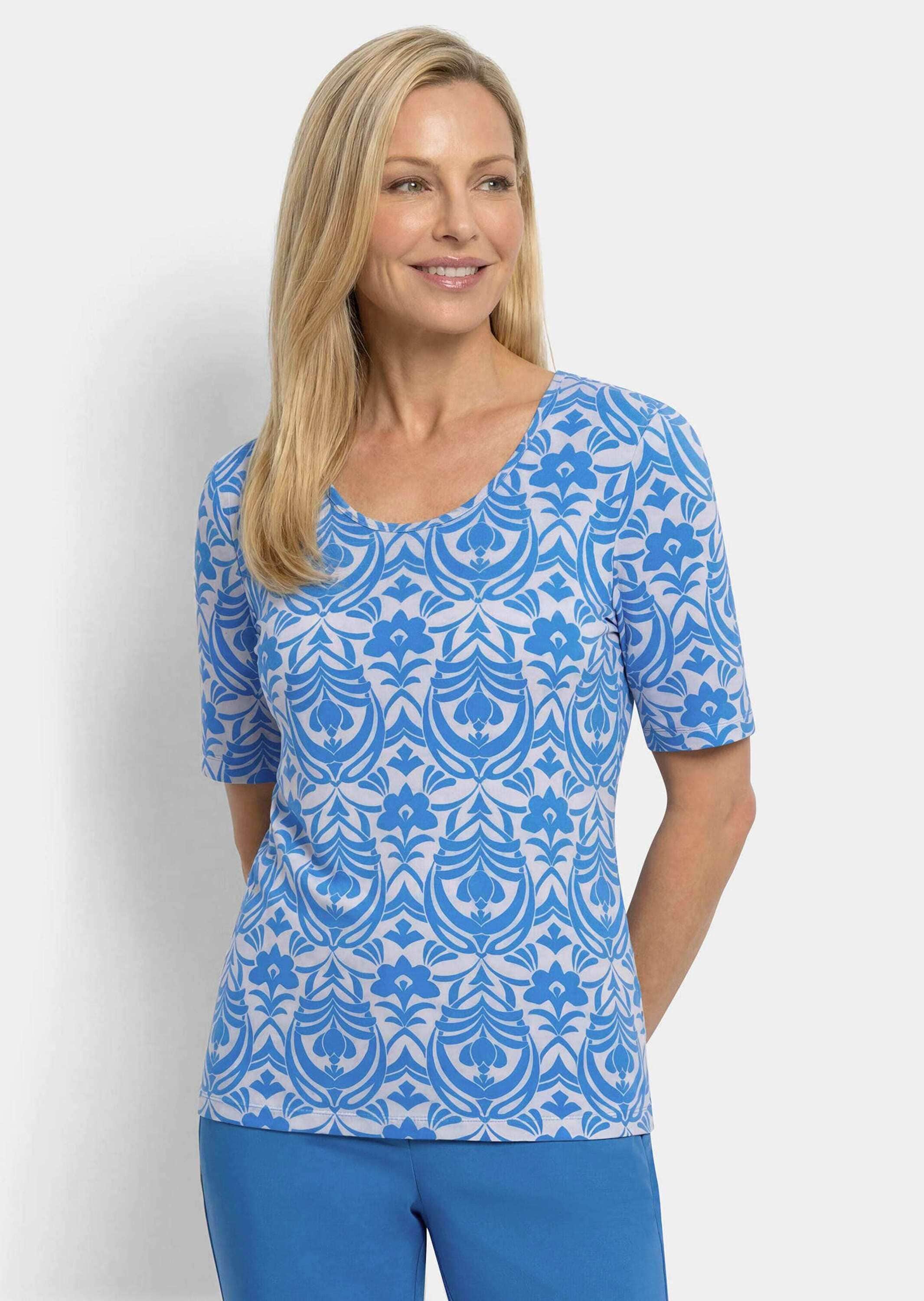 GOLDNER Kurzarmshirt »Viskoseshirt mit femininem Ornamentmuster« stretchbequemer Viskosejersey