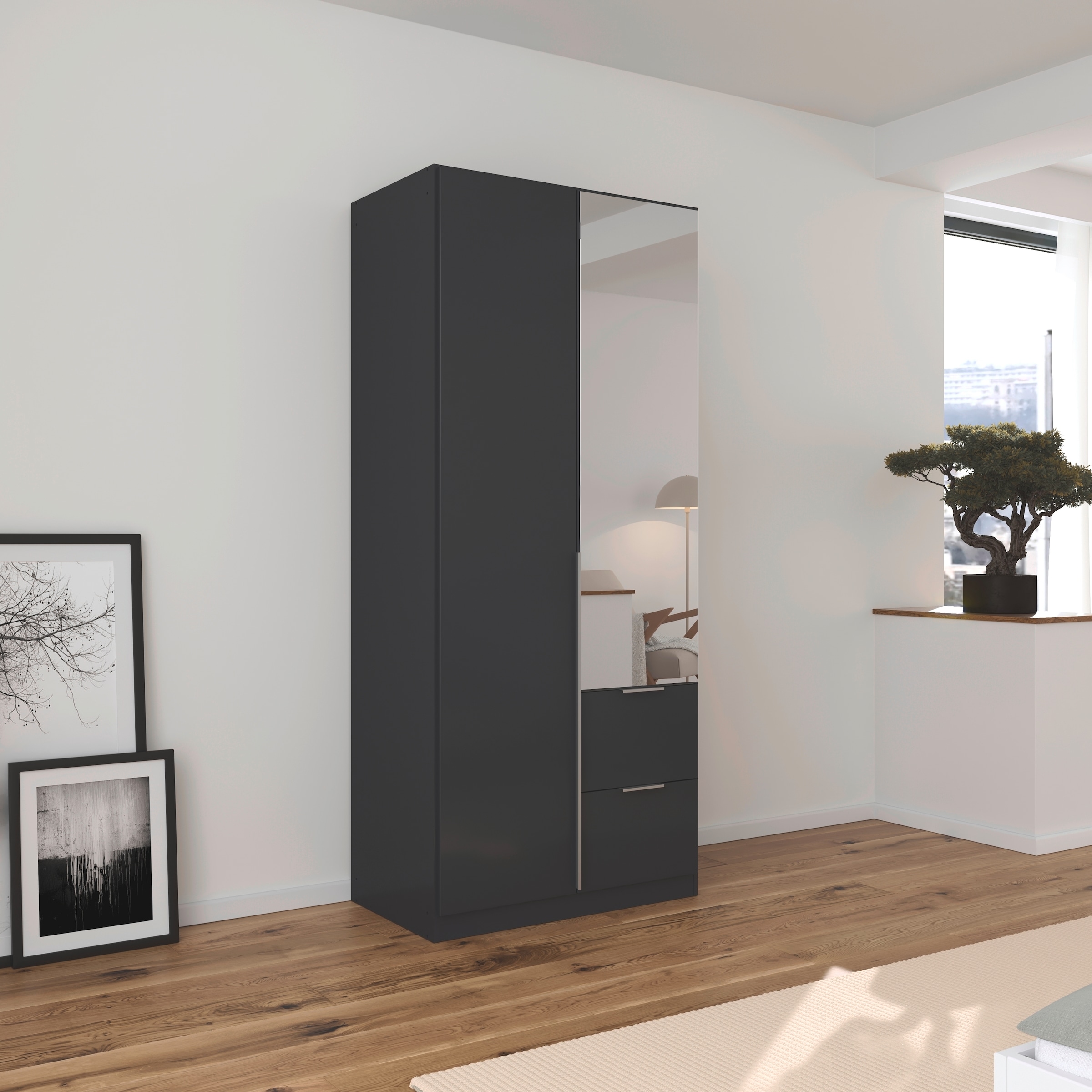 OTTO home Drehtürenschrank »Kleiderschrank Schrank Garderobe AGORDO mit Dekor- oder Hochglanzfront« in zwei Griff-Farben, Breiten 91-360 cm,  mit Außenschubkästen, in 7 Breiten und 2 Höhen MADE IN GERMANY