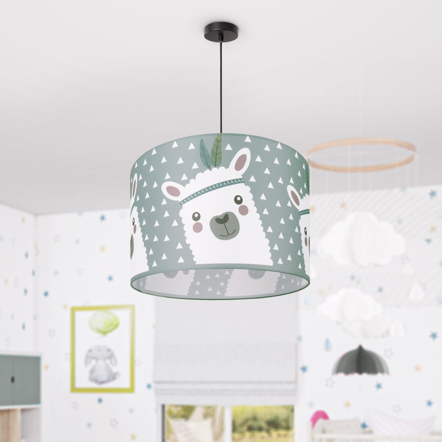 Paco Home Pendelleuchte »Ela 214«, 1 flammig, Leuchtmittel E27 | ohne Leuchtmittel, Kinderlampe Deckenlampe LED Kinderzimmer Lampe Lama-Motiv, E27